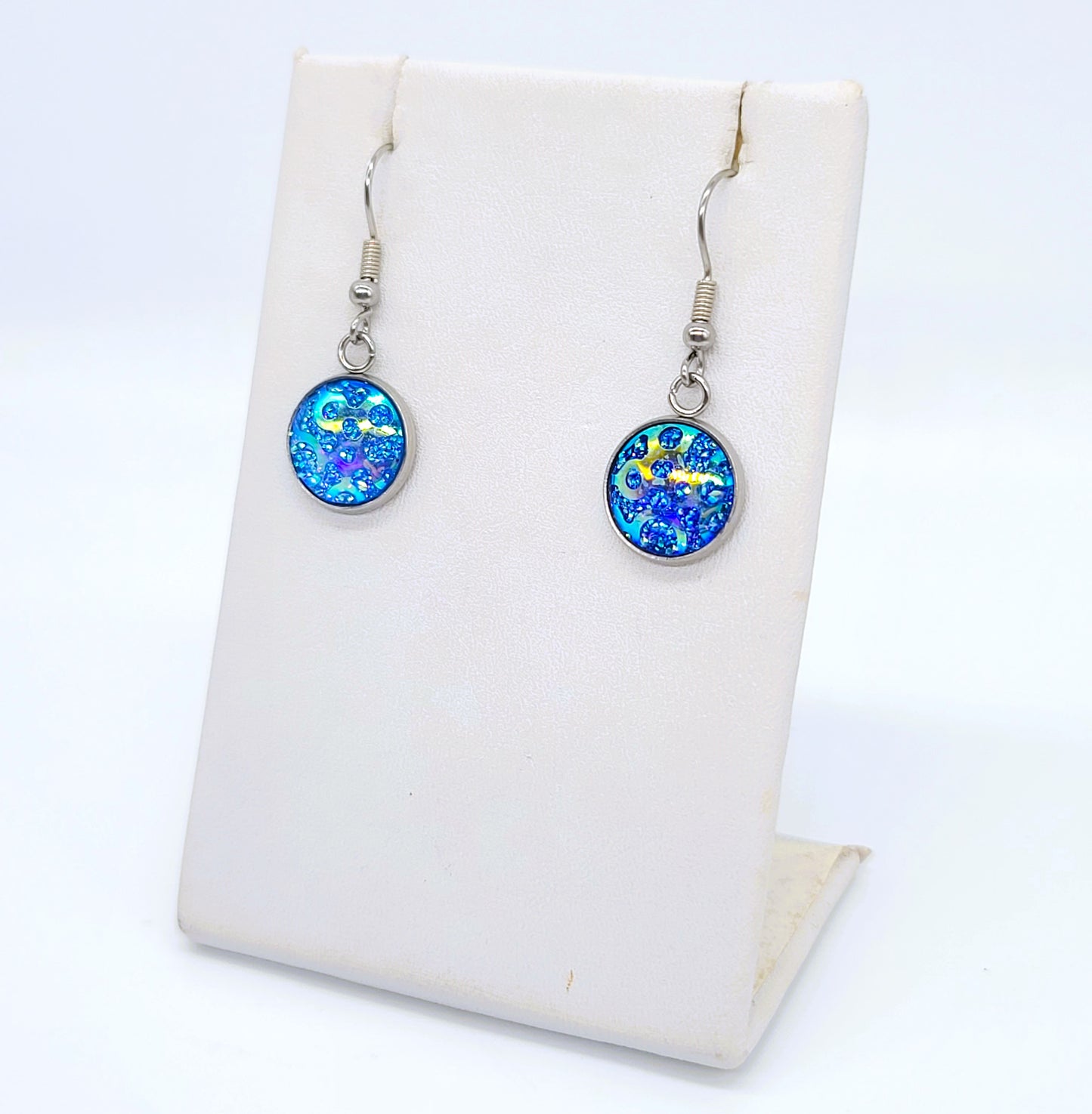 Blue Iridescent Resin Earrings