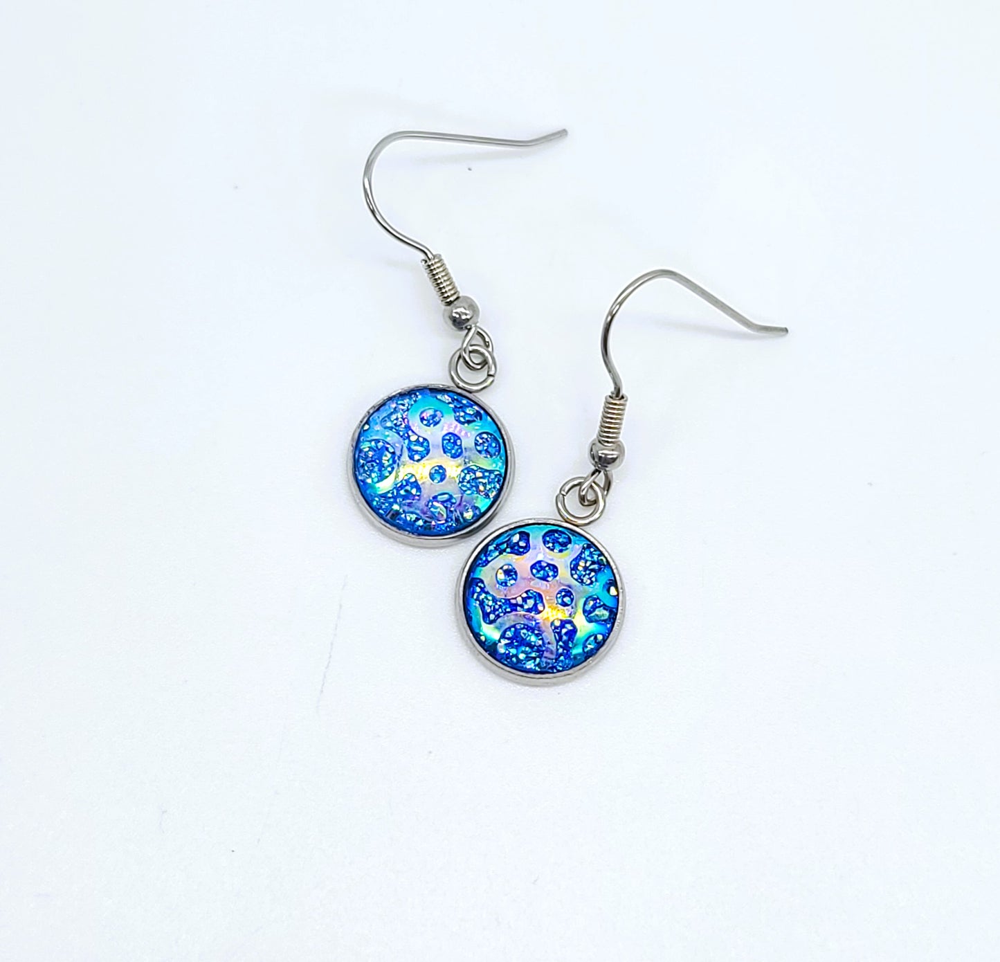 Blue Iridescent Resin Earrings