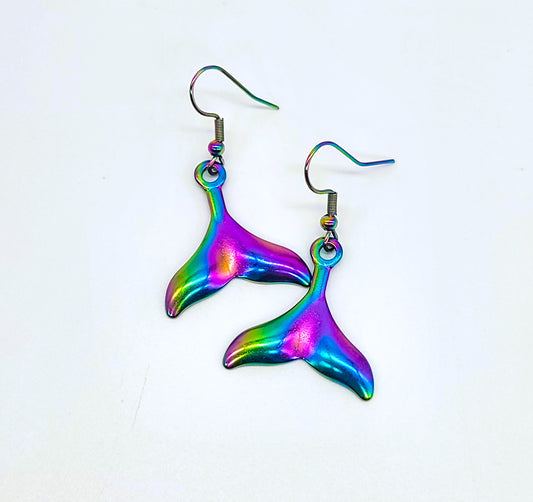 Rainbow Chromium Mermaid Tail Earrings
