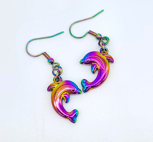 Rainbow Chromium Dolphin Earrings