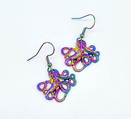 Rainbow Chromium Octopus Earrings