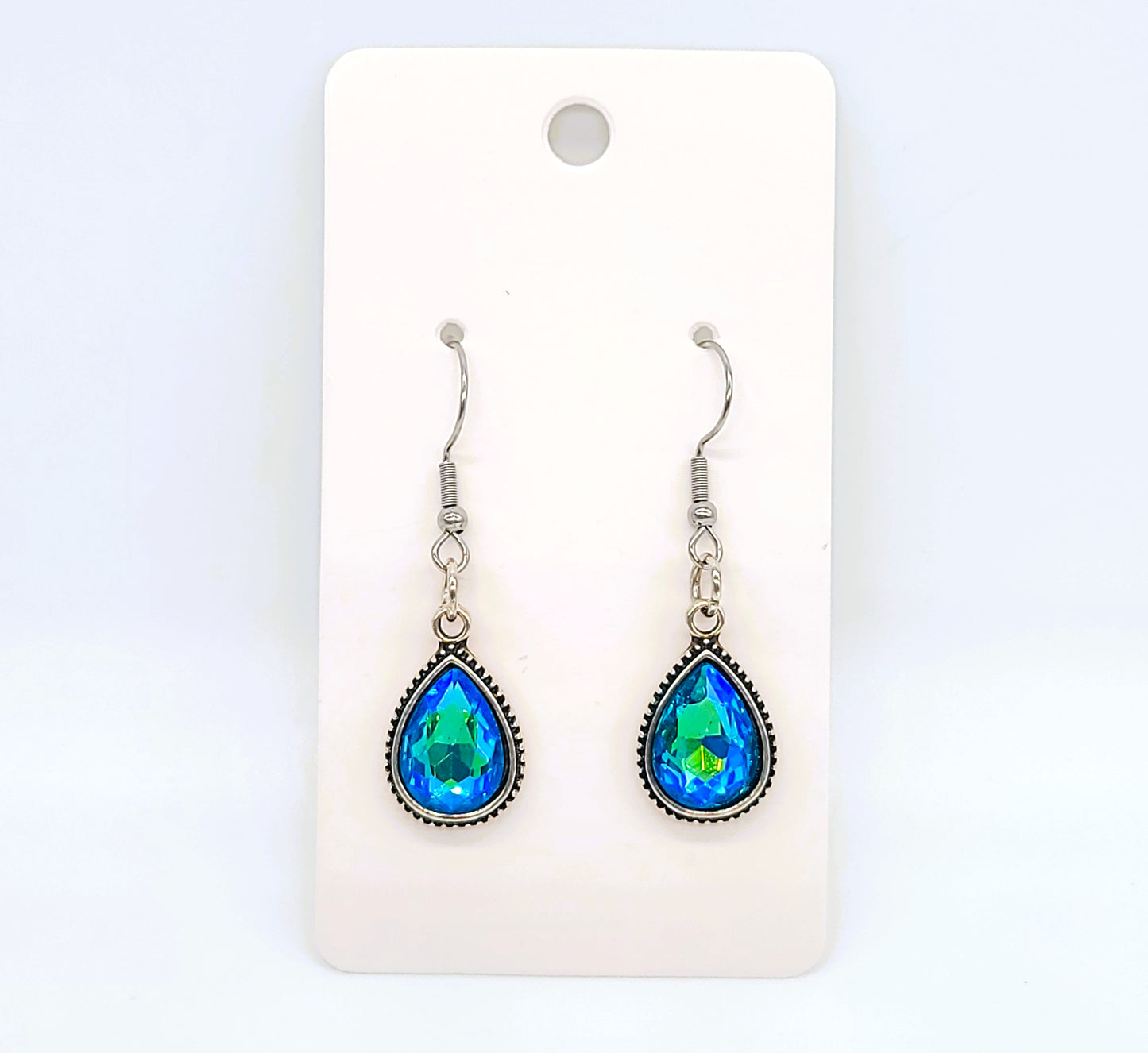 Antiqued Silver Teal Blue Earrings