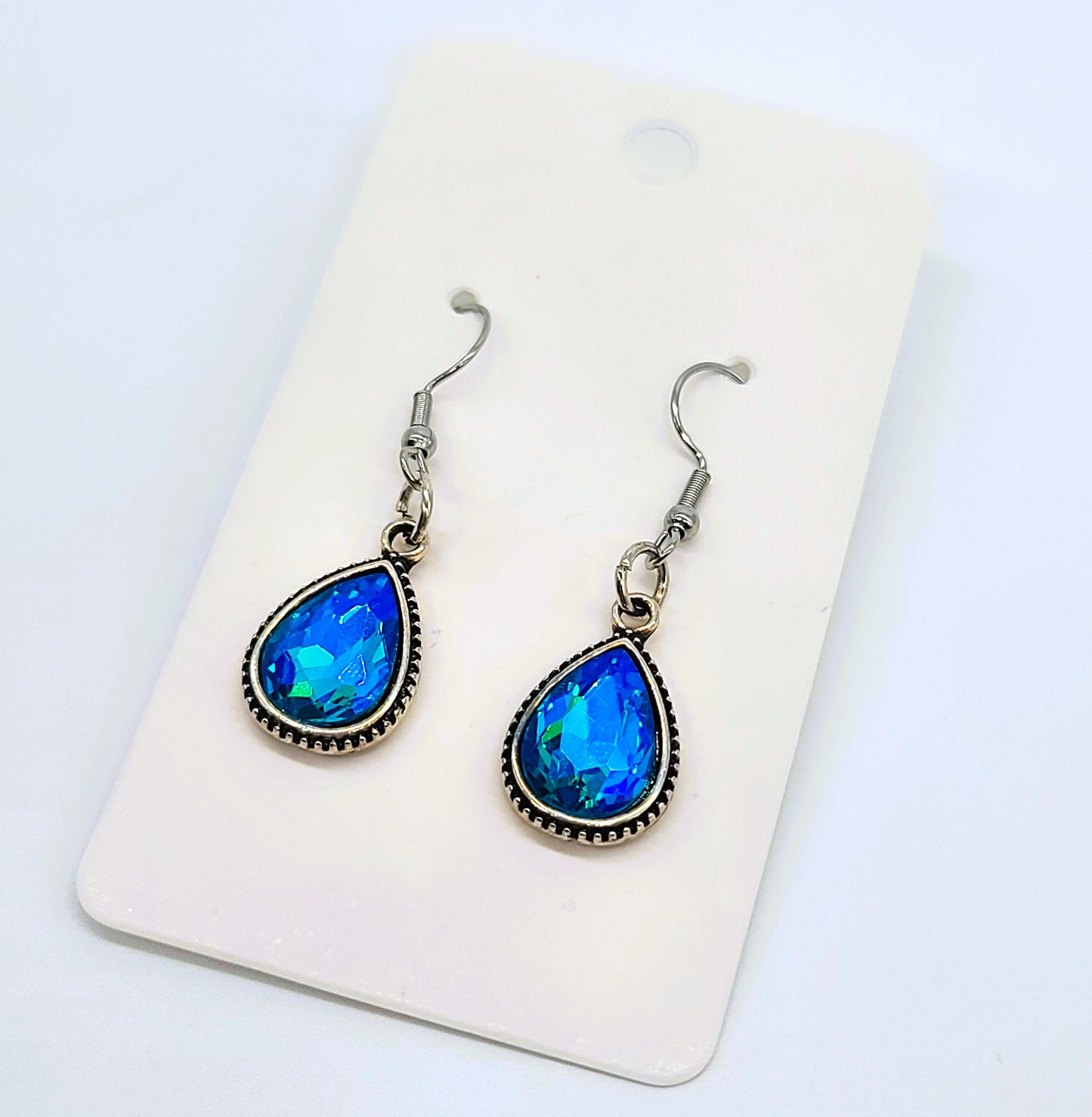 Antiqued Silver Teal Blue Earrings