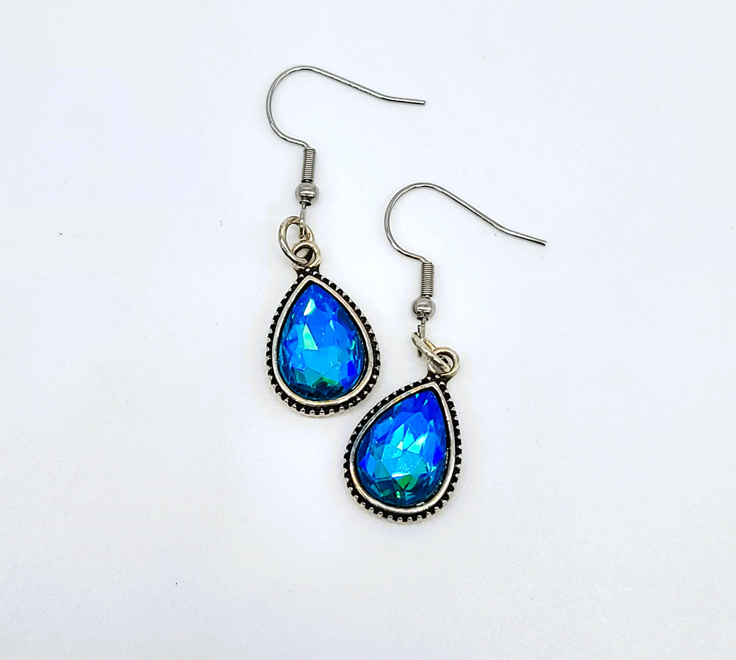 Antiqued Silver Teal Blue Earrings