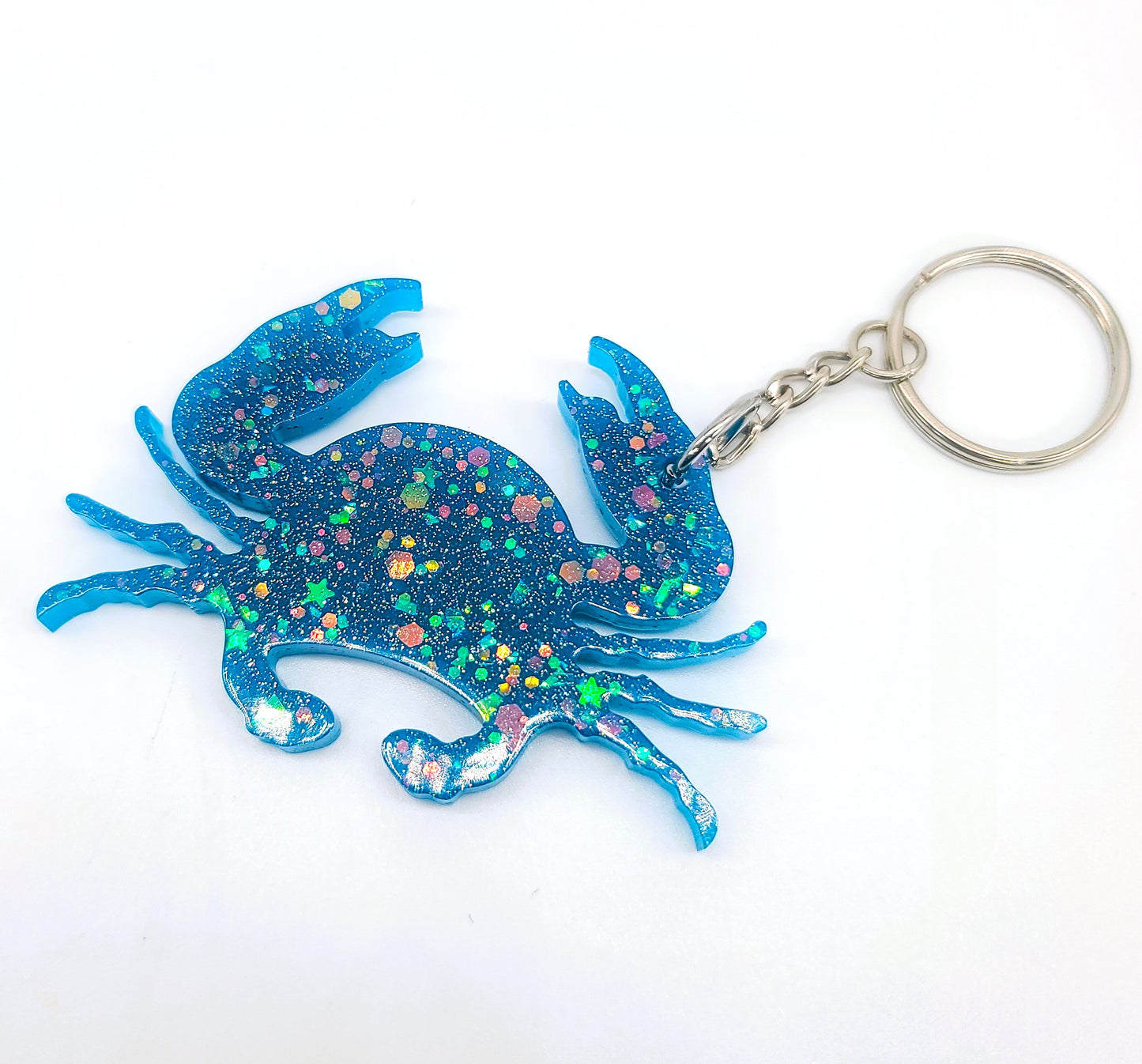 Crab Key Chain - Handmade Resin & Glitter Key Chain