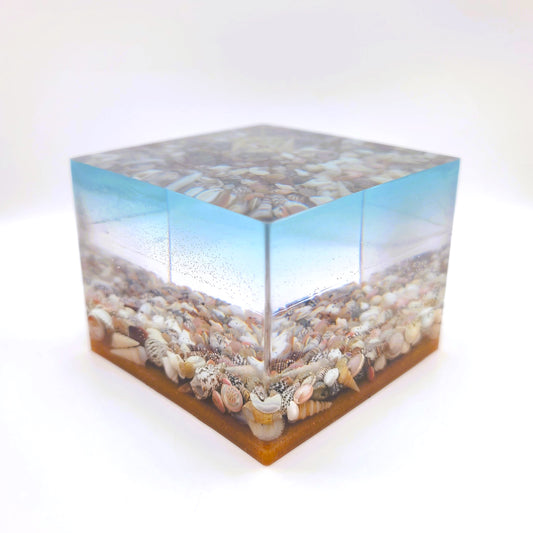 4" Resin Ocean Themed Cube - Eco-Friendly