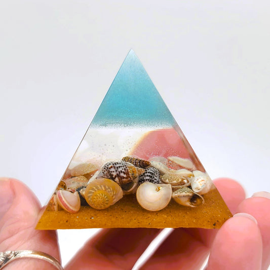 Tiny Ocean Themed Orgonite Pyramid Made w/ Eco-Friendly Epoxy Resin