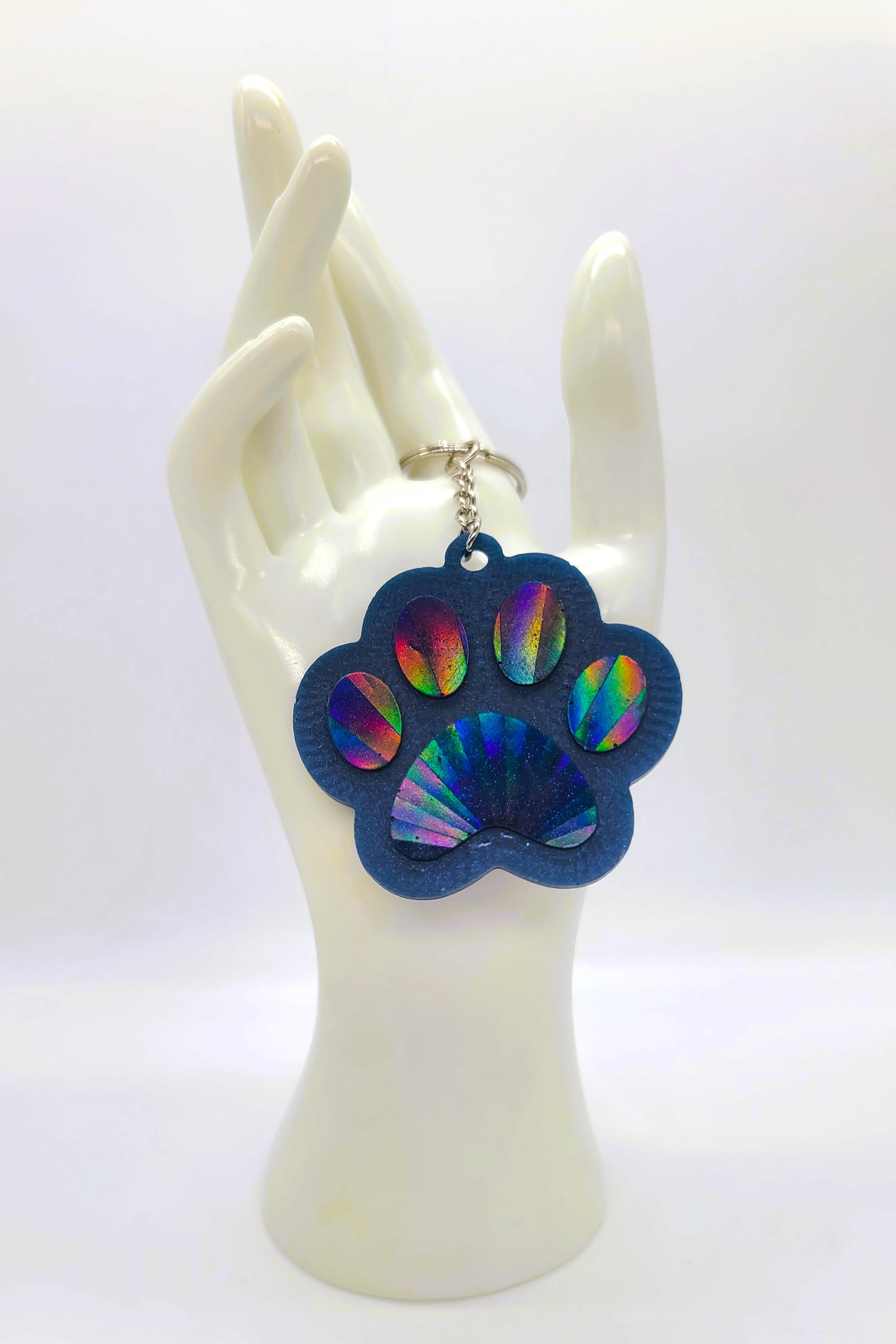Holographic Dog Paw Heart Key Chain - Eco-Friendly Resin