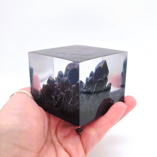 3" Resin Purple Crystal Quartz Cluster Cube
