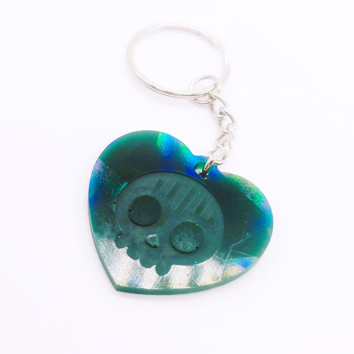 Holographic Skull Heart Key Chain - Eco-Friendly Resin