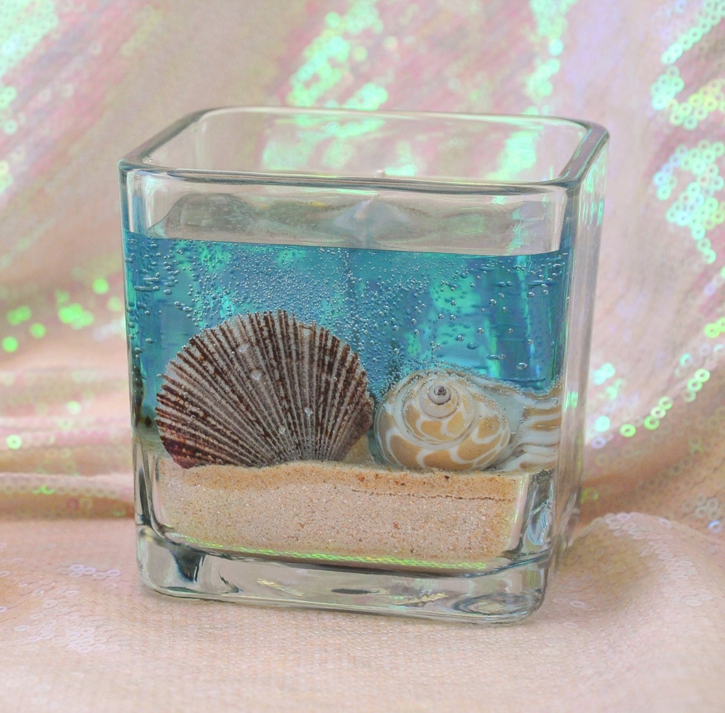 Seascape Gel Candle - Scented - Real Sand & Shells - 10 oz Square