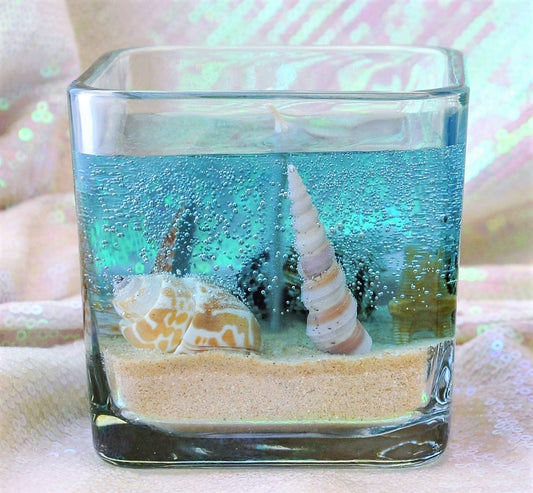 Seascape Gel Candle - Scented - Real Sand & Shells - 10 oz Square