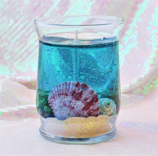 Seascape Gel Candle - Scented - Real Sand & Shells - 10 oz Hurricane Jar