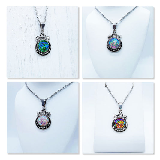 Set of Six (6) Iridescent Mermaid Scale Tibetan Necklace Sampler Set