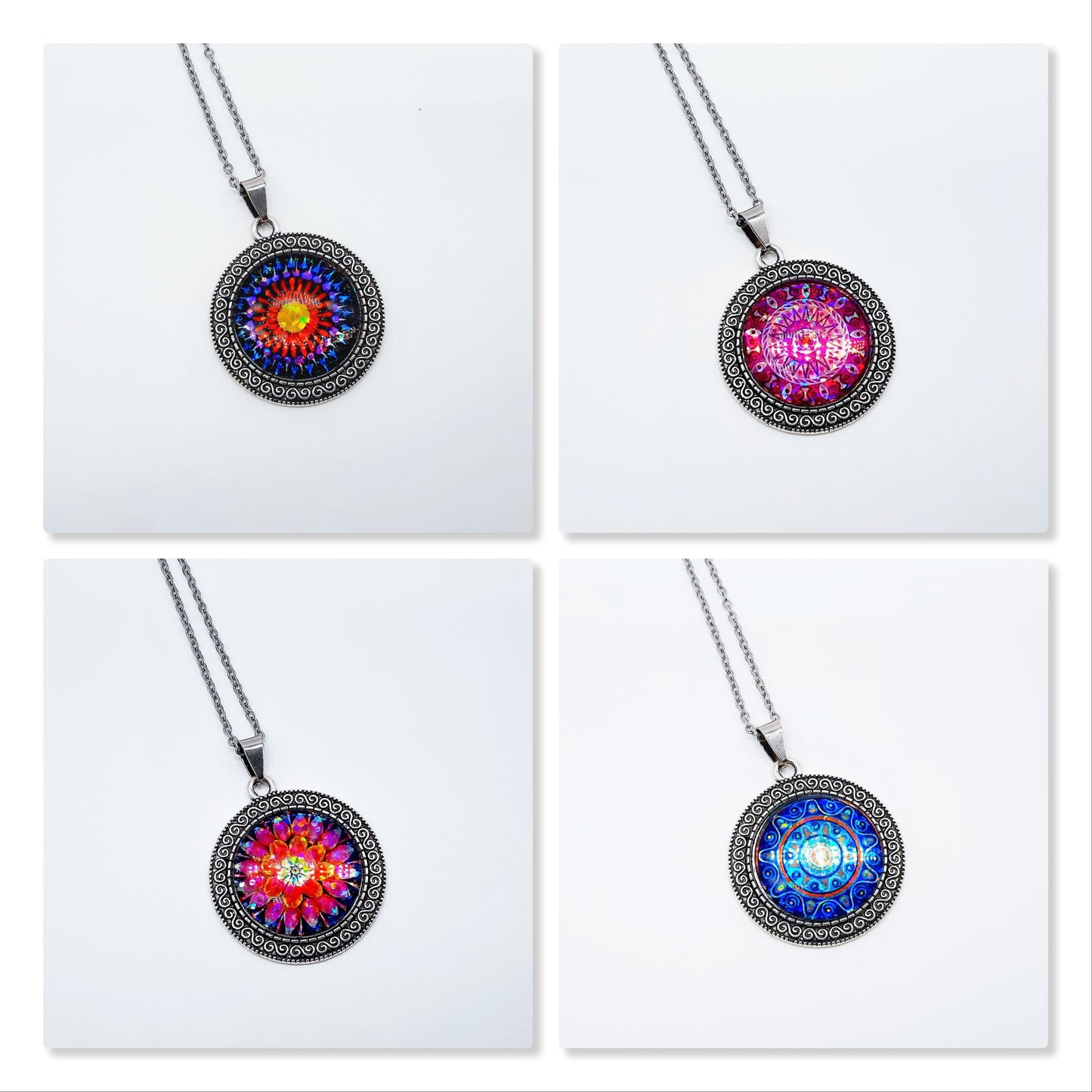 Set of Six (6) Glitter Mandala Tibetan Style Necklace Sampler Set