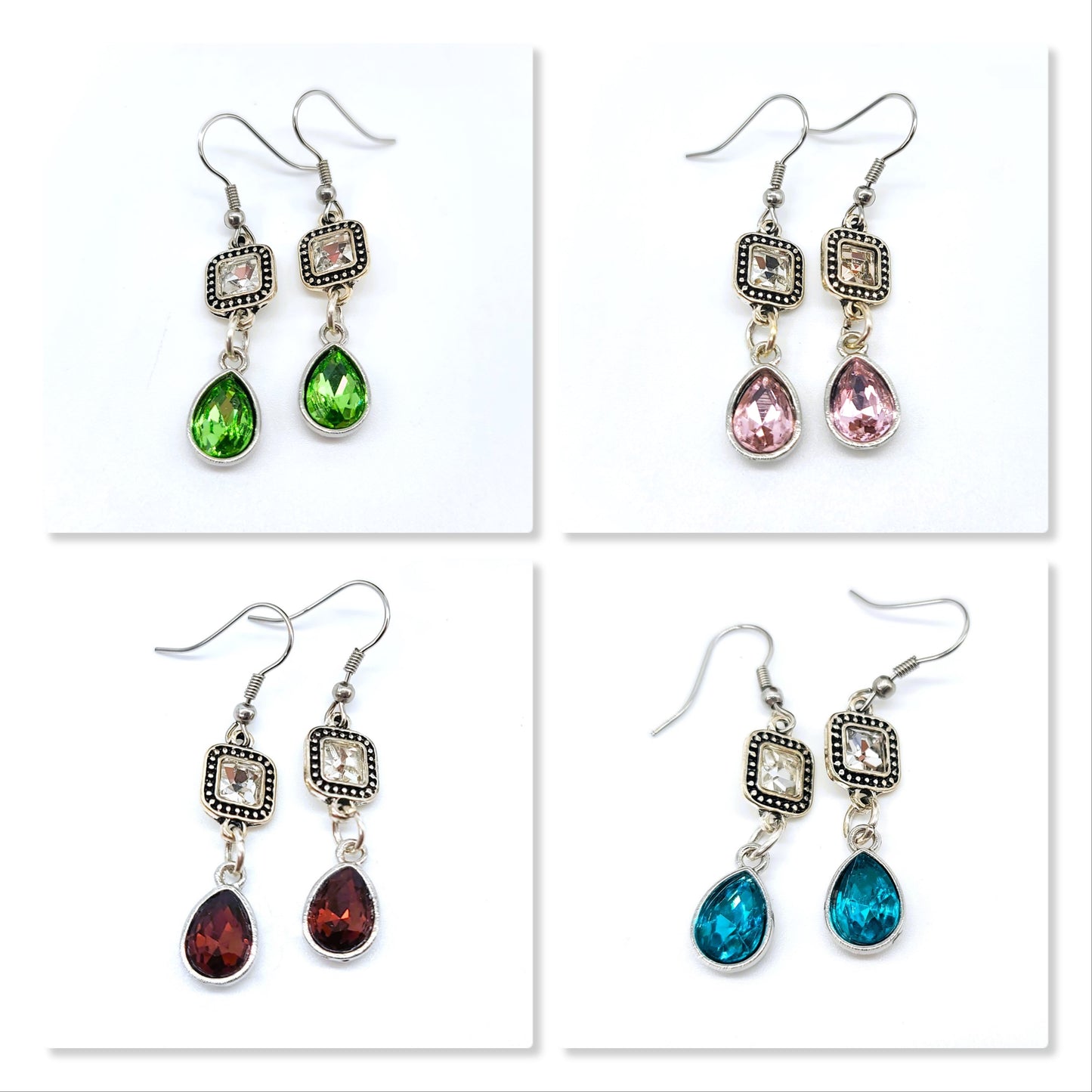 Set of Six (6) Multifaceted Teardrop Dangle Earring Sampler Set