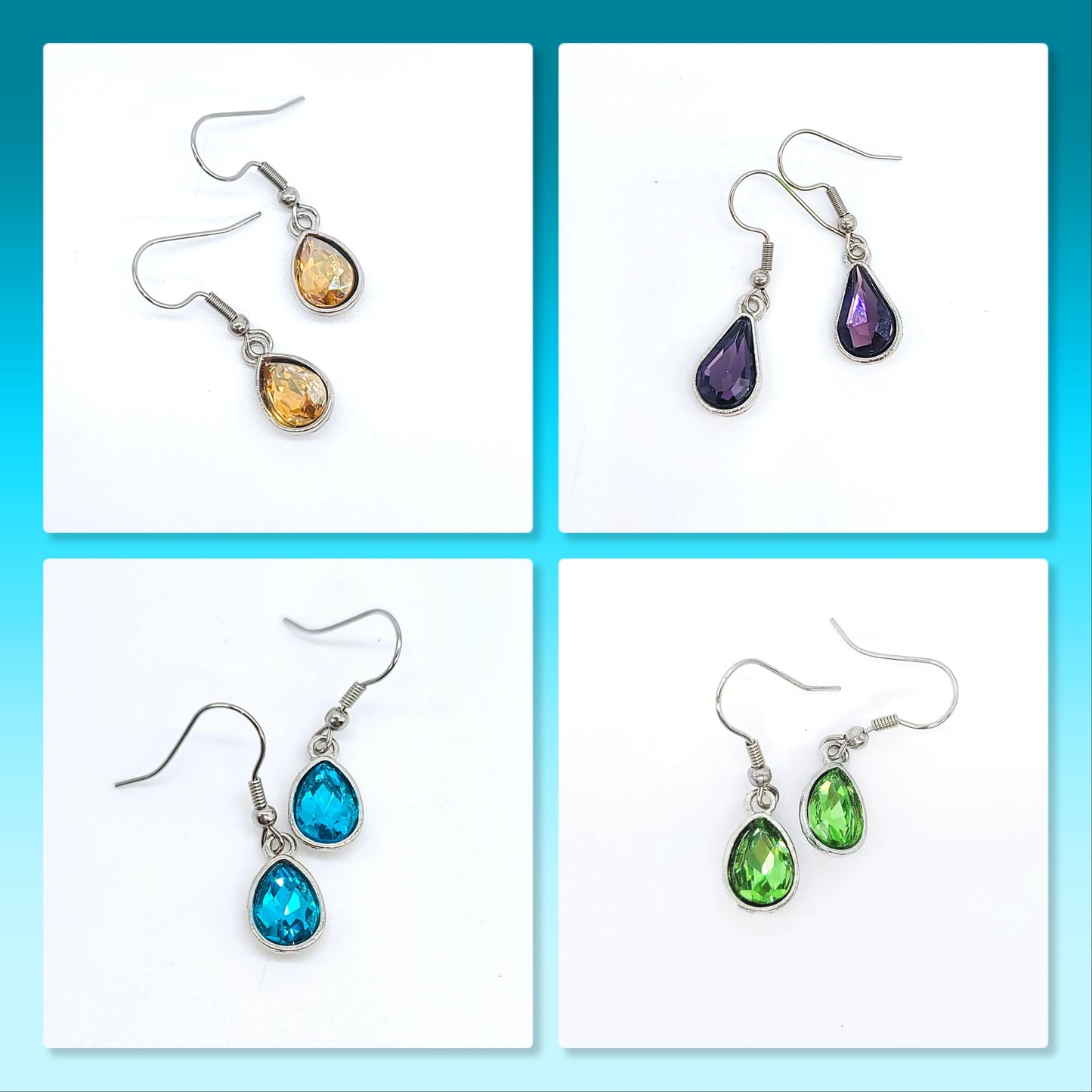 Set of Six (6) Gemstone Teardrop Dangle Earrings Sampler Set