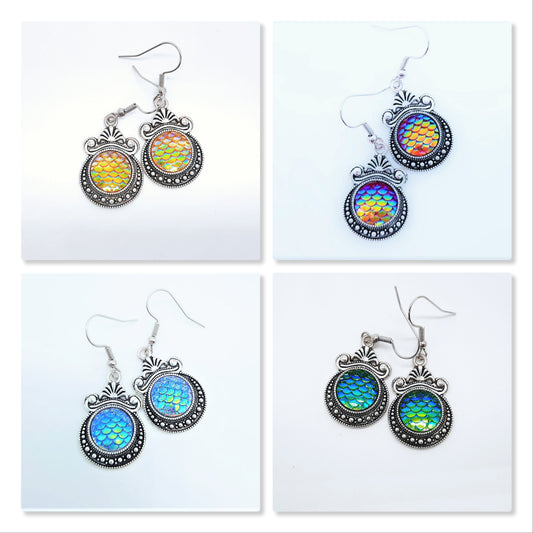 Iridescent Mermaid Scale Tibetan Earrings