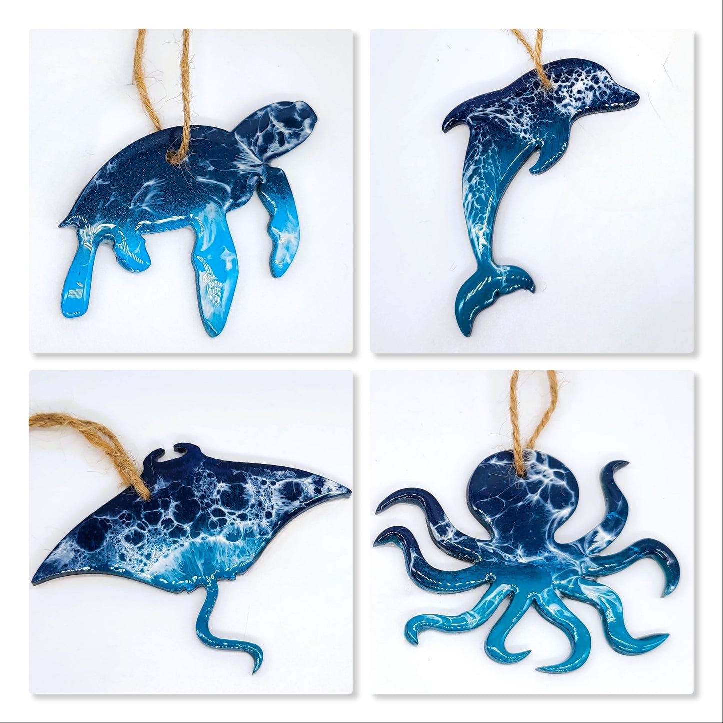 14  Resin & Wood Sealife Ornaments