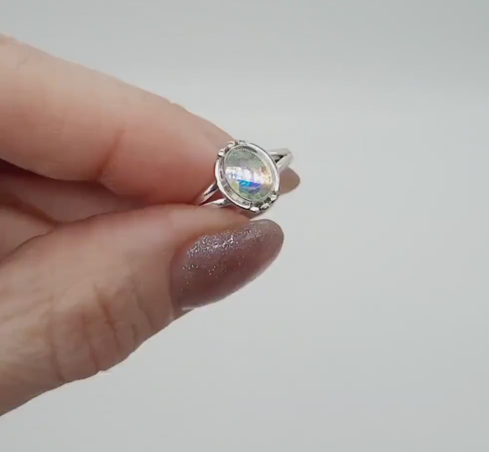 925 Sterling Silver Iridescent Aurora Borealis Ring