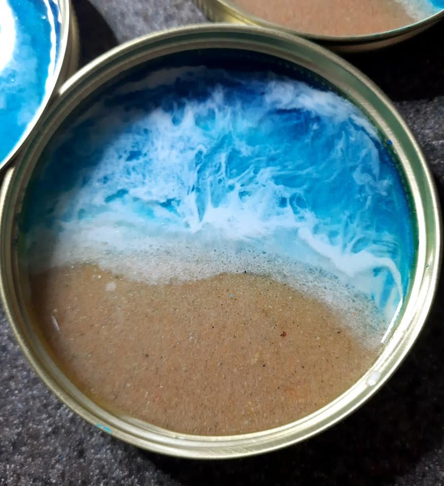 Eco-Friendly Resin Seascape Mason Jar Lid Coasters (Set of 4), Ocean Coasters, Beach Coasters, Made with Real Sand