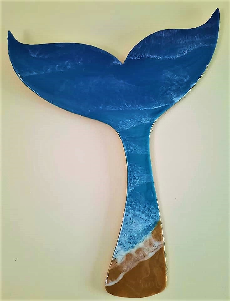 Handpainted Eco-Friendly Resin Seascape Coastal Beach Scene on a Mermaid Tail / Whale Tail, Deep Contrast Waves, With or Without Real Sand