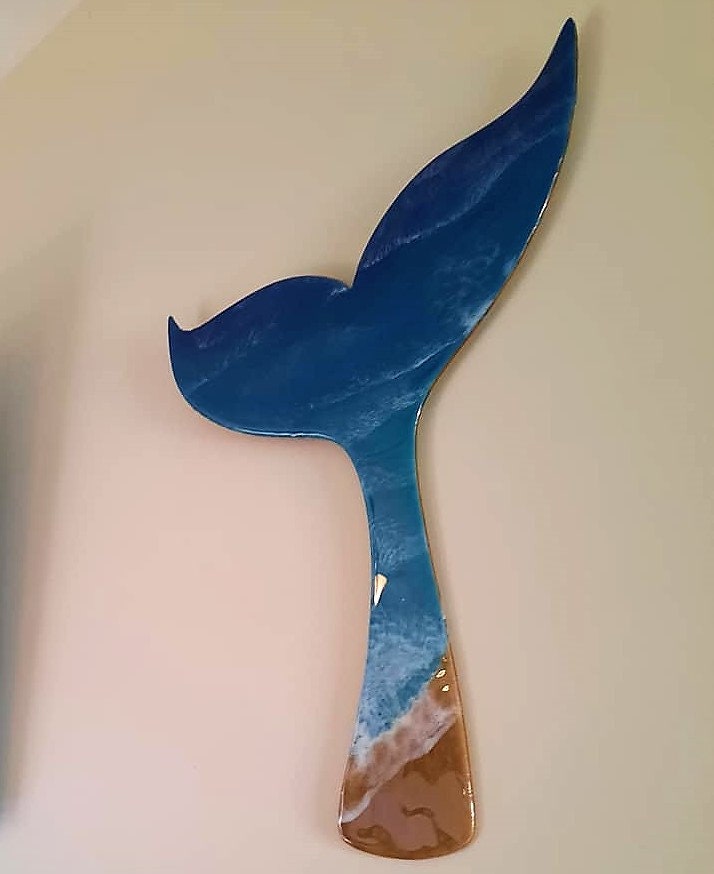 Handpainted Eco-Friendly Resin Seascape Coastal Beach Scene on a Mermaid Tail / Whale Tail, Deep Contrast Waves, With or Without Real Sand