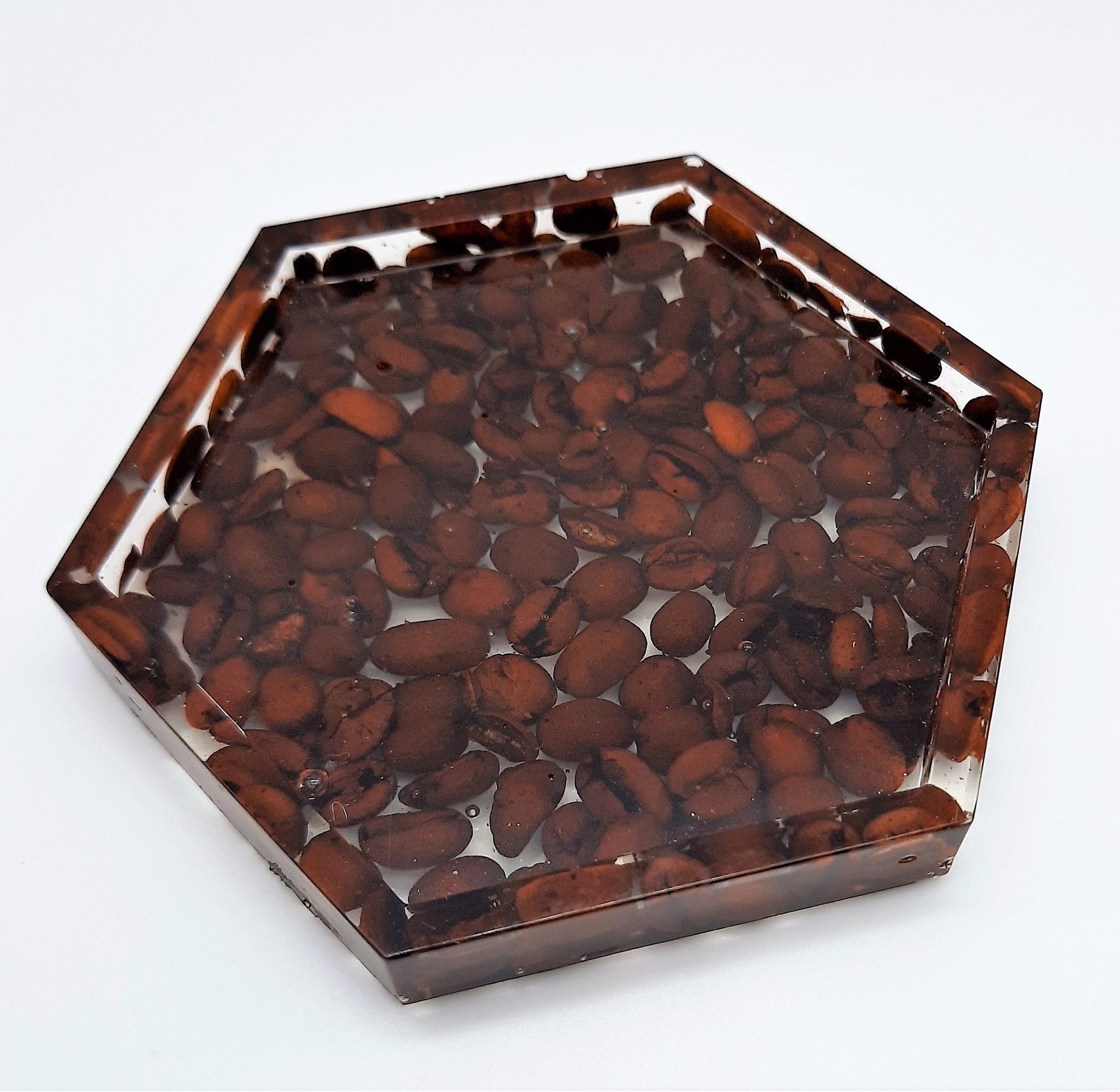 Eco-Friendly Resin Casted Coasters (Set of 4), Made w/ Real Coffee Beans, Hexagon, Square, or Round, Handmade & Great for Coffee Lovers