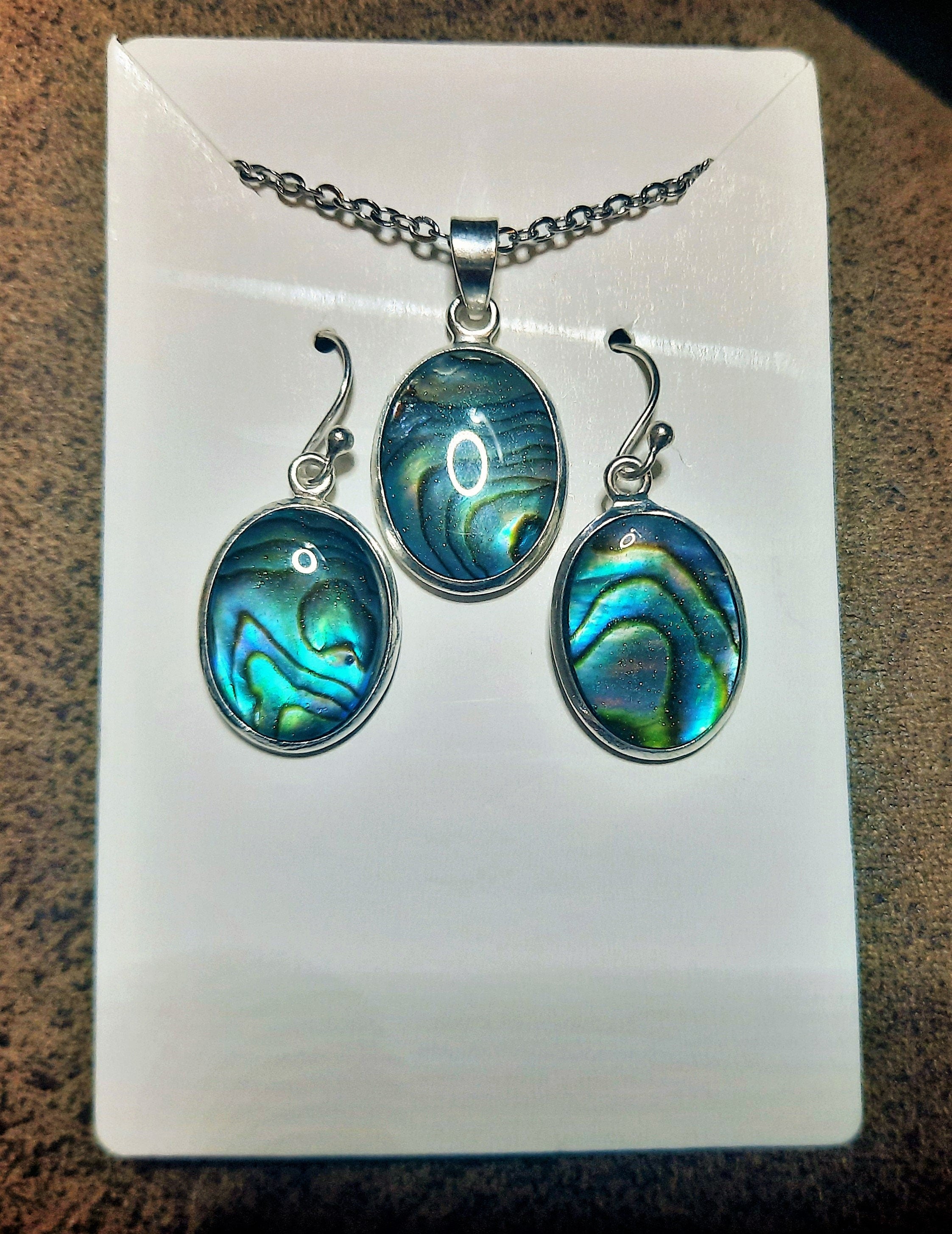 Abalone/ paua shops shell own necklace with matching earring set.