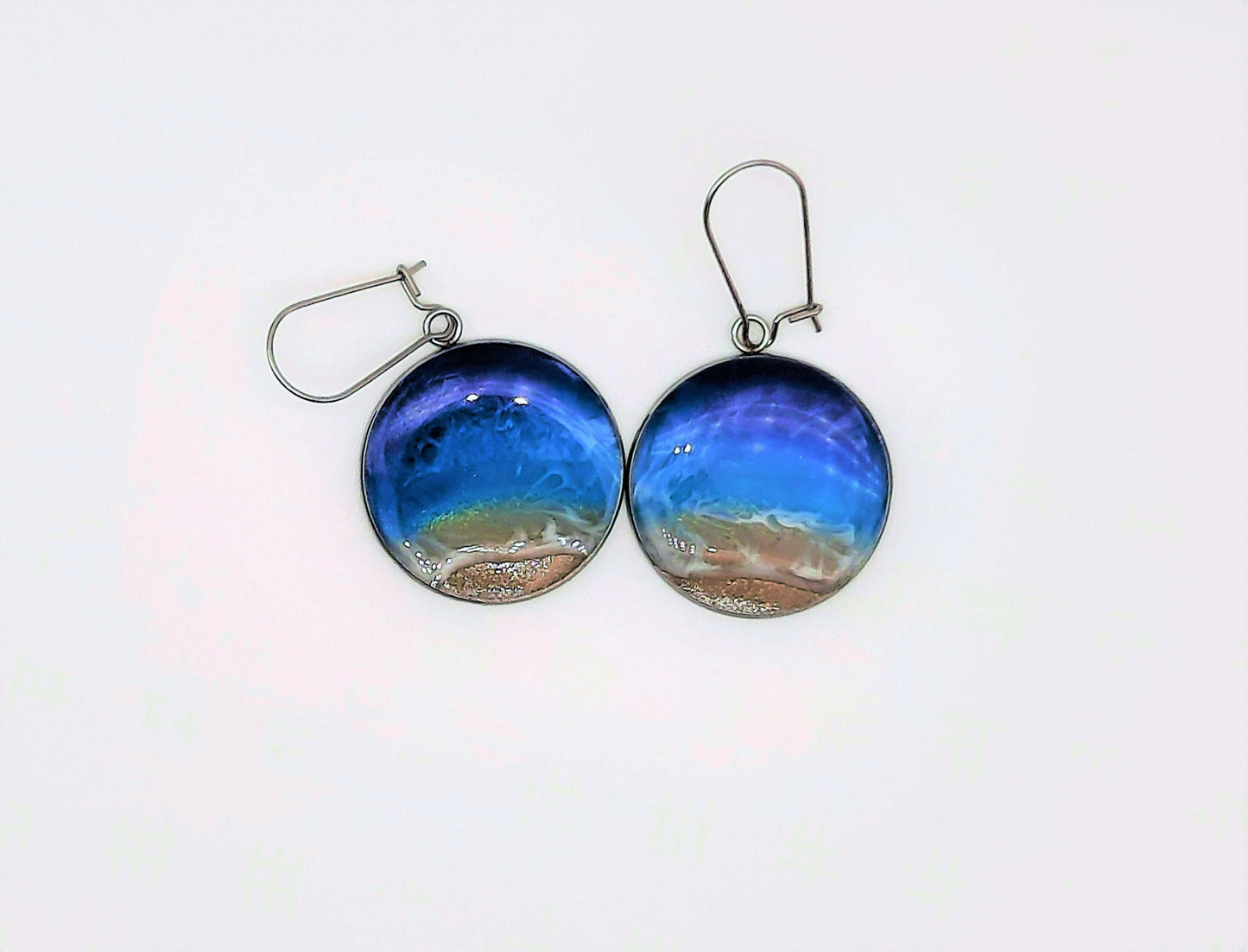 Resin Waves / Ocean Earring and Necklace Set / Ocean Jewelry / Beach Scene / Made w/ Real Sand, Resin, Mica, Hypoallergenic Stainless Steel