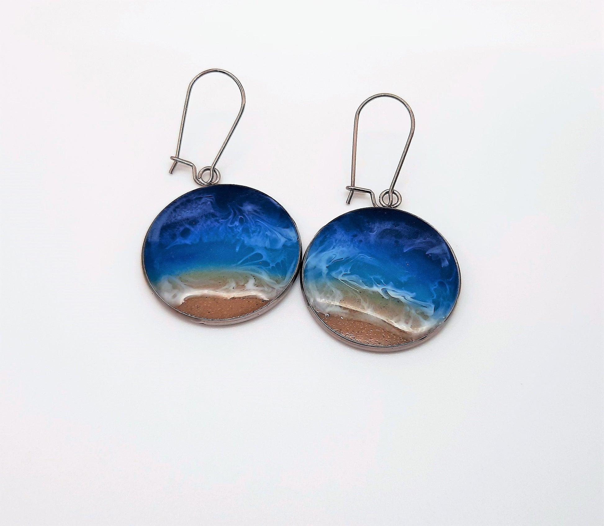 Resin Waves / Ocean Earring and Necklace Set / Ocean Jewelry / Beach Scene / Made w/ Real Sand, Resin, Mica, Hypoallergenic Stainless Steel