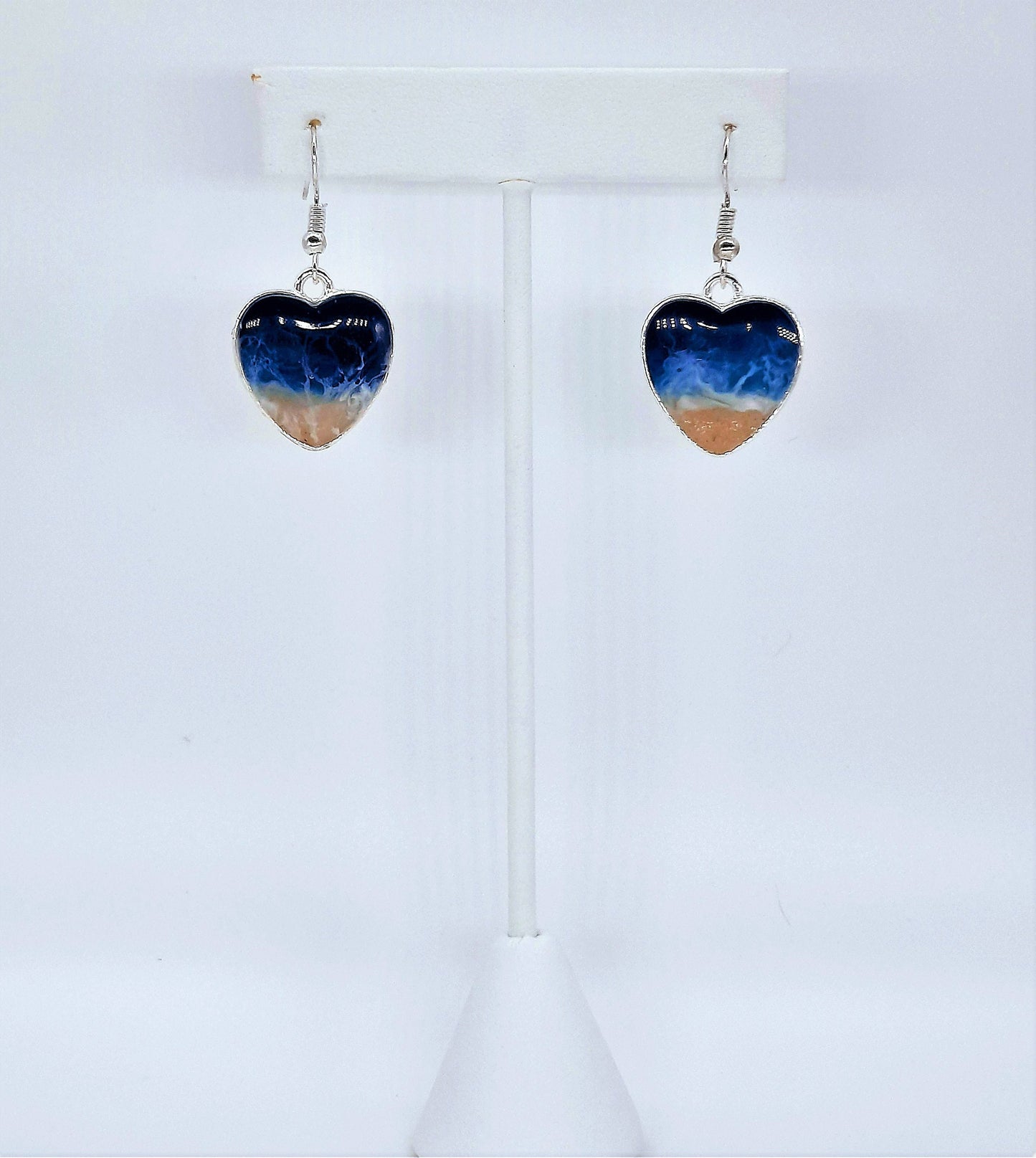 Resin Waves / Heart Shaped Ocean Earring and Necklace Set / Beach Scene / Made with Sand, Resin, Mica, & Hypoallergenic Stainless Steel