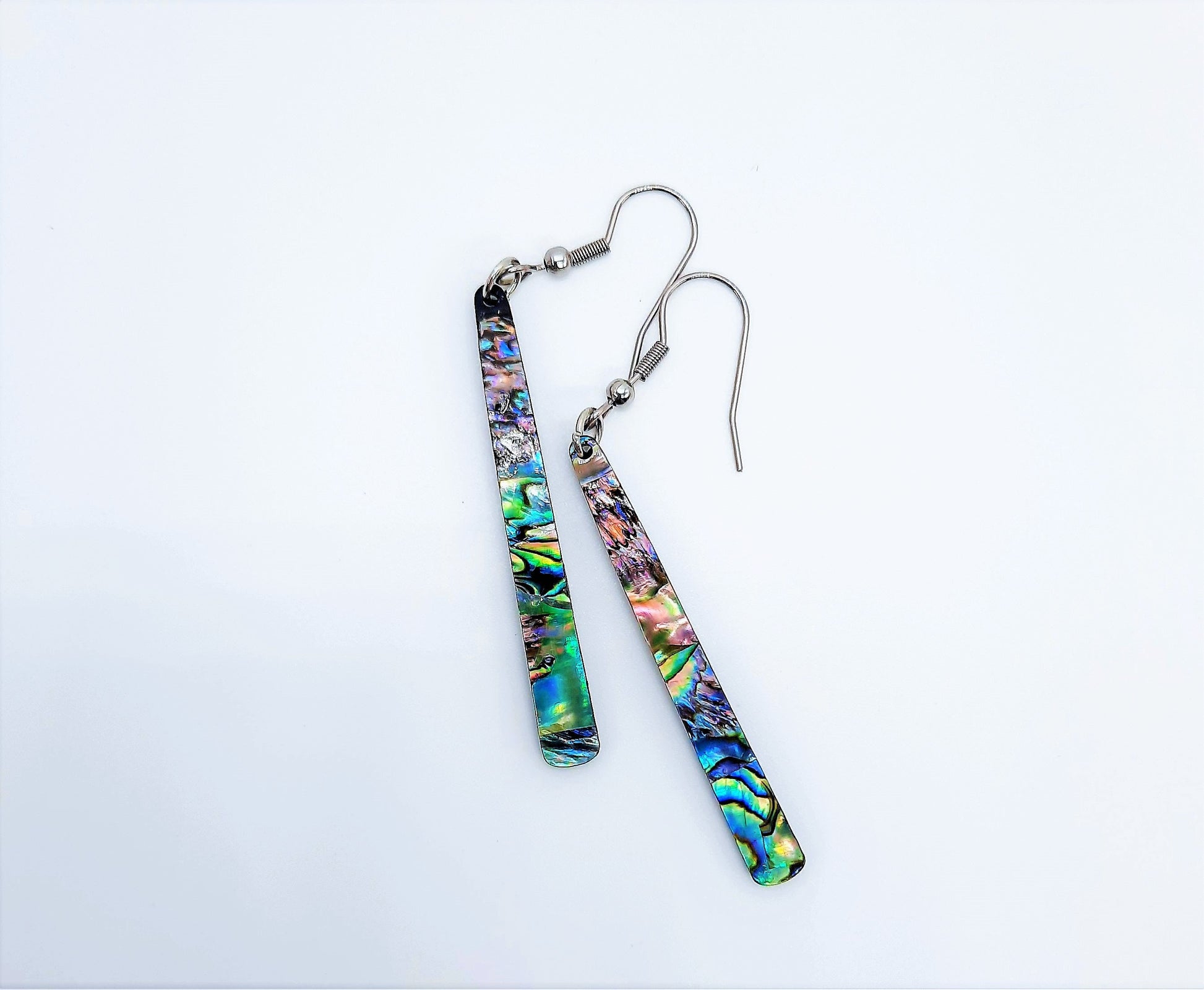 Handcrafted / Handmade Natural Abalone / Paua Seashell Long Dangle Earrings / Made with Hypoallergenic Silver Stainless Steel Ear Wire Hooks