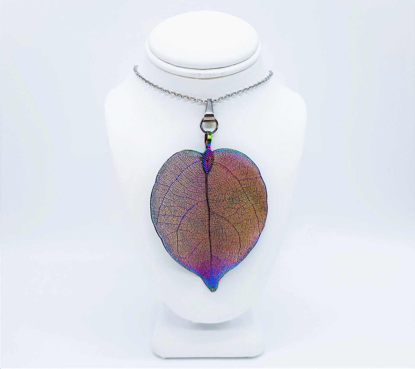 Rainbow Chromium Leaf Pendant Necklace - Comes with 18" Stainless Steel Chain - Hypoallergenic