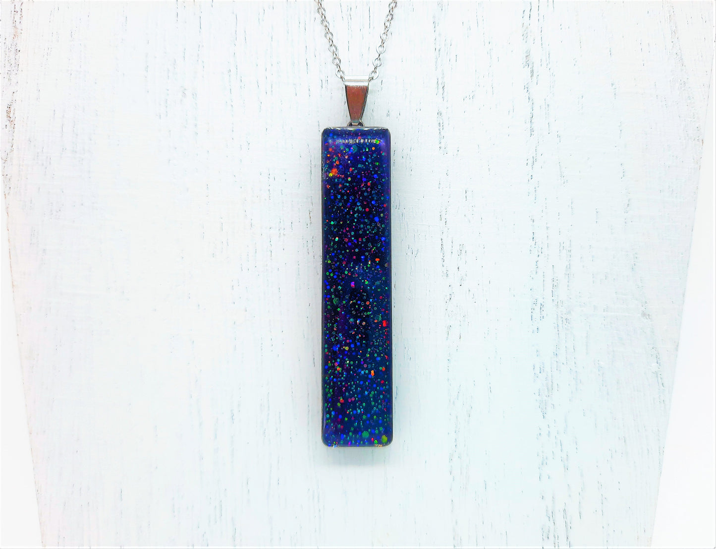 Handcrafted / Handmade Dark Purple Sparkle Resin Pendant Necklace - Made with Resin, Mica, Iridescent Glitter, & Holographic Powder