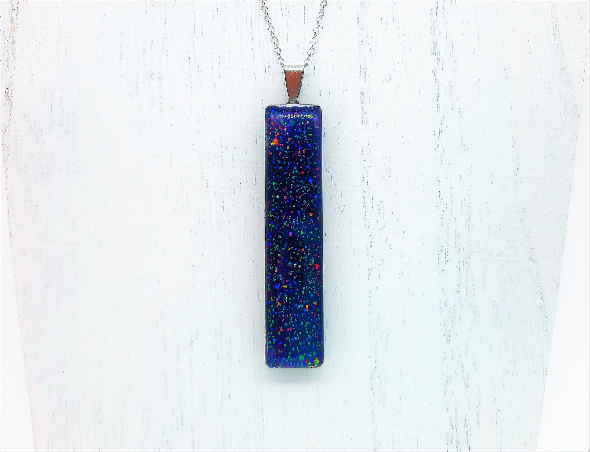 Handcrafted / Handmade Dark Purple Sparkle Resin Pendant Necklace - Made with Resin, Mica, Iridescent Glitter, & Holographic Powder