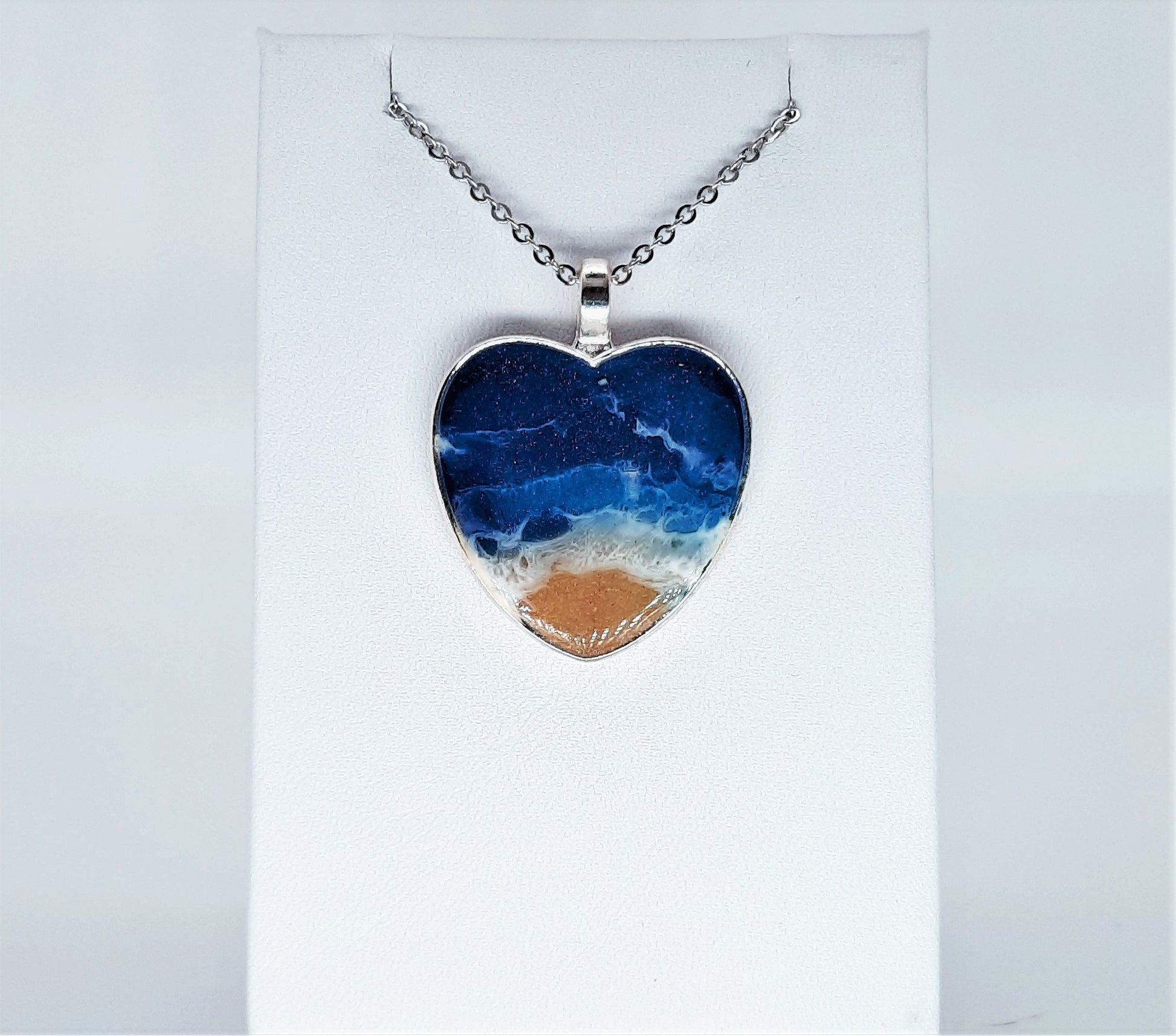 Heart Shaped Resin Waves / Ocean Pendant / Beach Scene Pendant Necklace Made with Resin and Real Sand - One of a Kind - Not a Photograph!