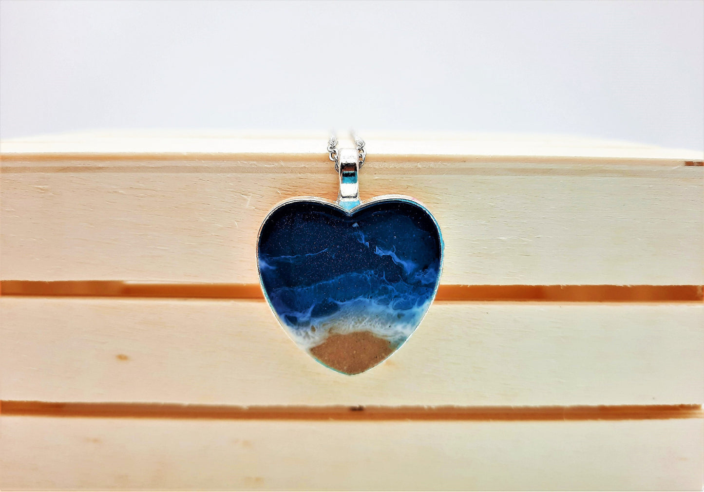 Heart Shaped Resin Waves / Ocean Pendant / Beach Scene Pendant Necklace Made with Resin and Real Sand - One of a Kind - Not a Photograph!