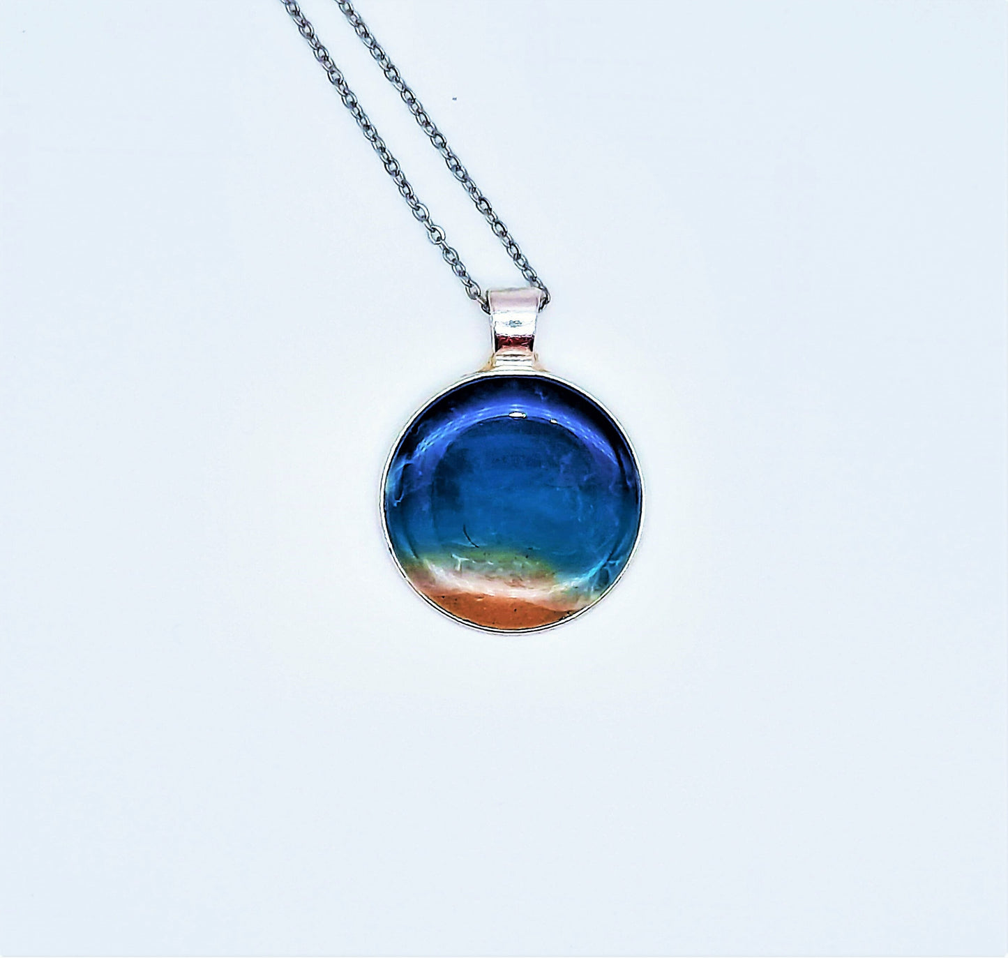 Resin Waves Round Shaped Ocean Pendant / Beach Scene Necklace, Handmade Made with Resin & Real Sand - One of a Kind - Not a Photograph!