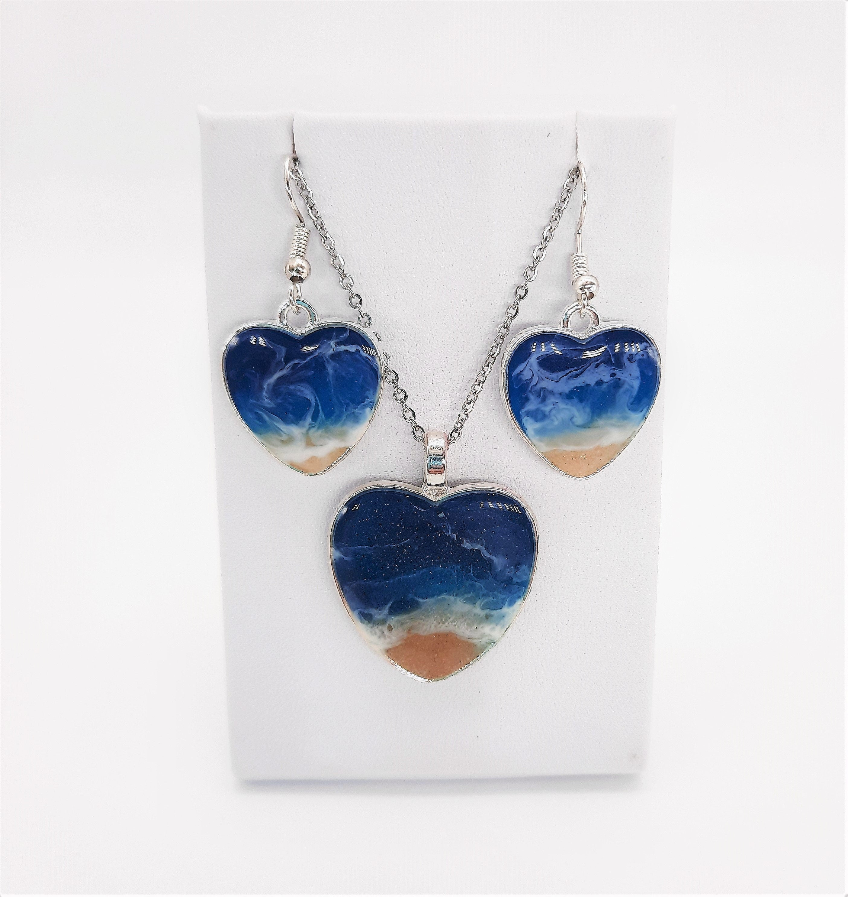 Earrings with heart inspired by the newest sea and marine life, 100% handmade resin jewelry