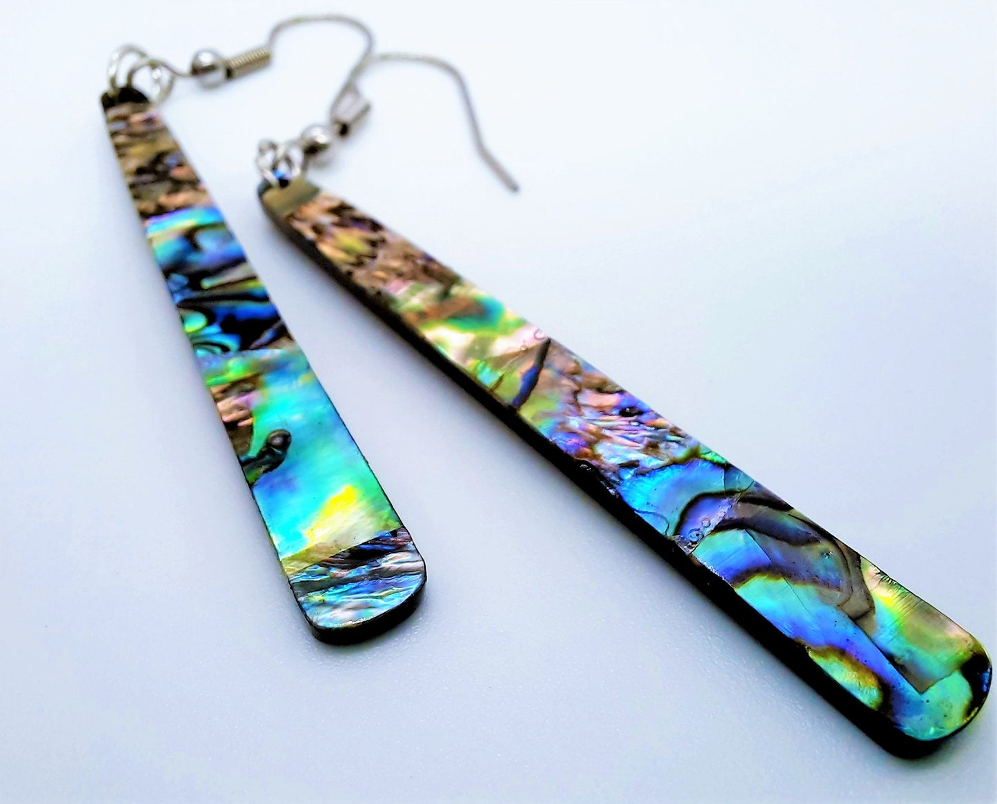 Handcrafted / Handmade Natural Abalone / Paua Seashell Long Dangle Earrings / Made with Hypoallergenic Silver Stainless Steel Ear Wire Hooks