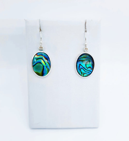 Handmade / Handcrafted 925 Sterling Silver Natural Blue Abalone / Paua Seashell Earrings, Sealed with Holographic Mica Infused Resin