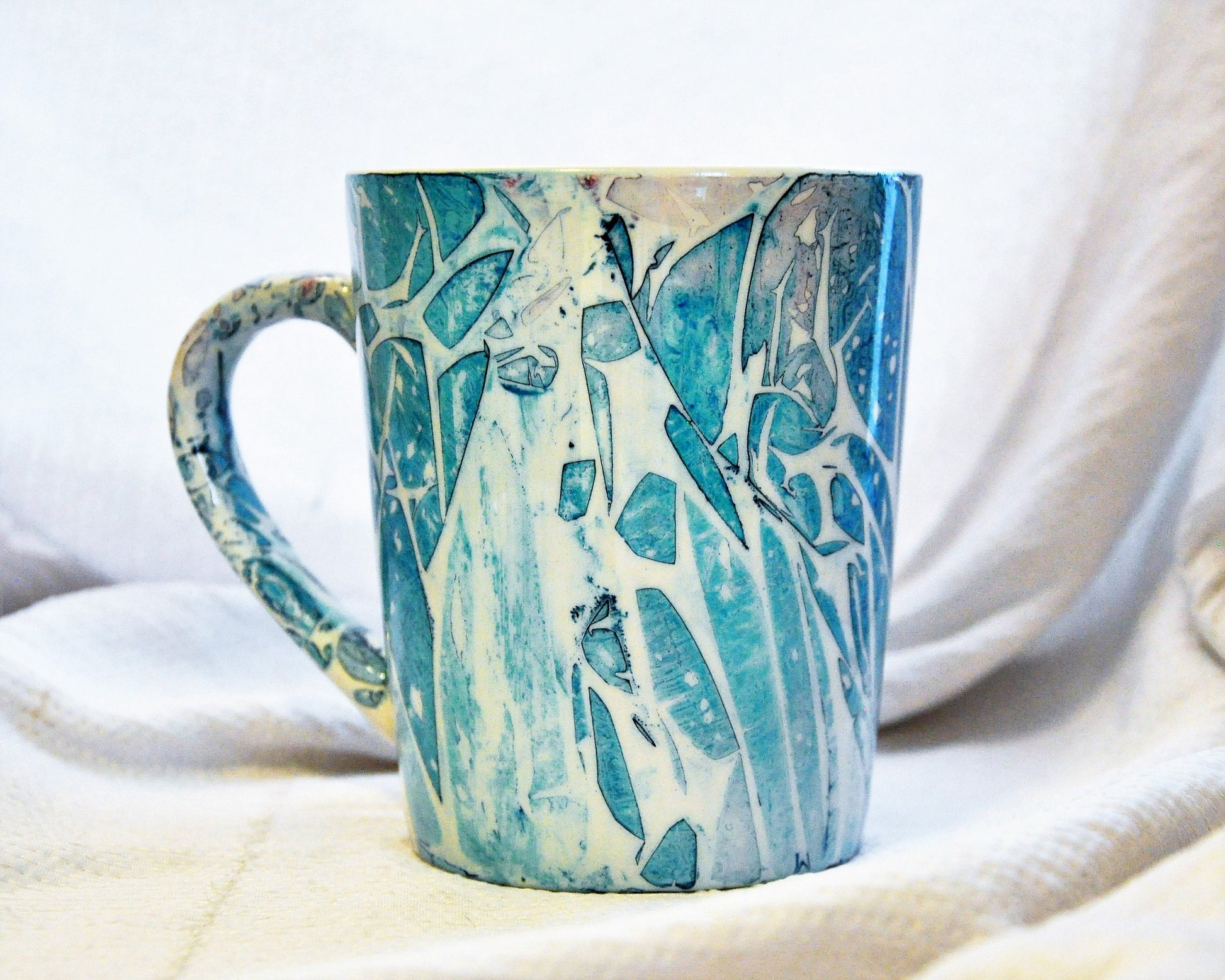 Blue Abstract Alcohol Ink 12 oz Ceramic Coffee Mug, Handpainted and Sealed with Resin, One of a Kind, Unique, Bright