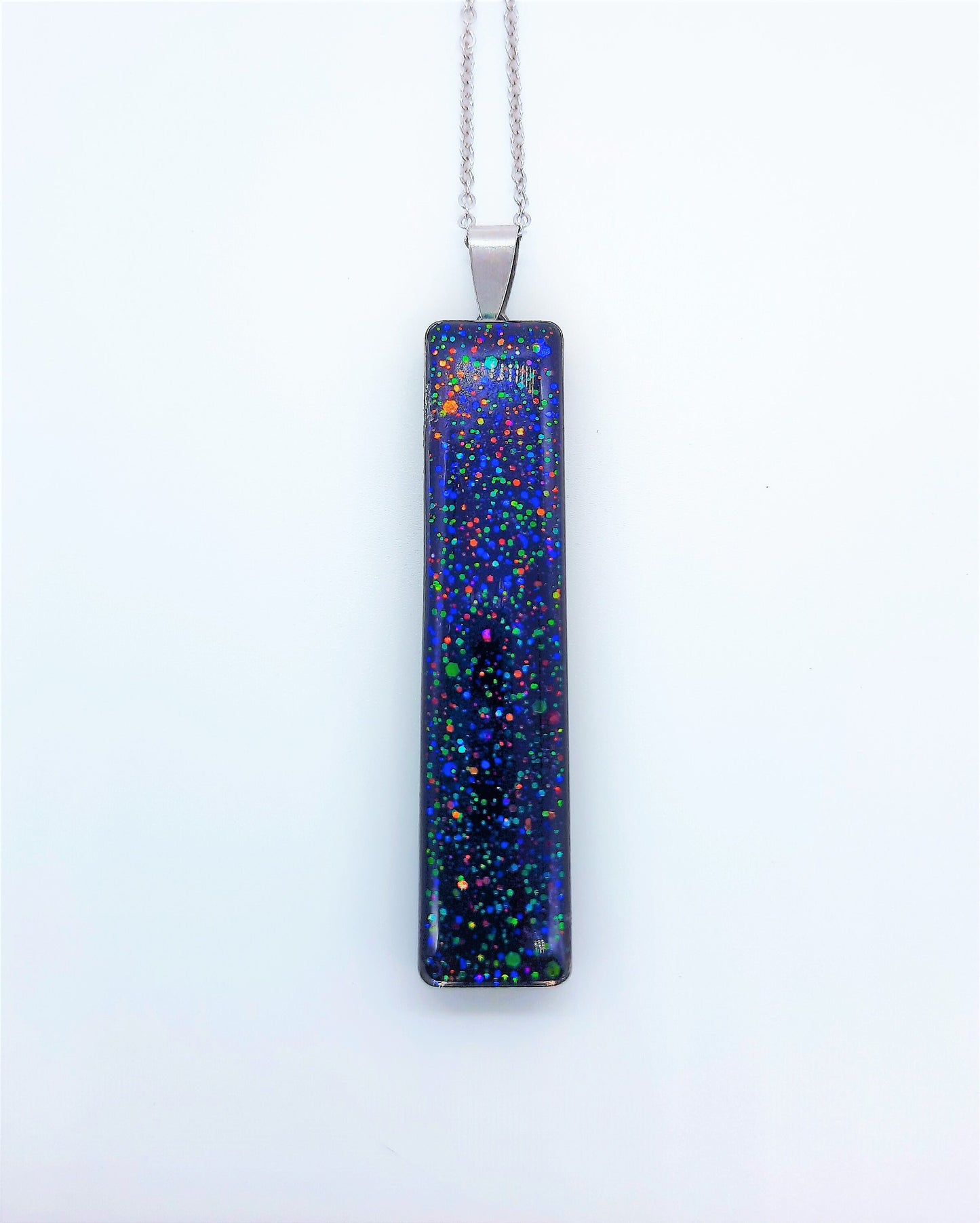 Handcrafted / Handmade Dark Purple Sparkle Resin Pendant Necklace - Made with Resin, Mica, Iridescent Glitter, & Holographic Powder