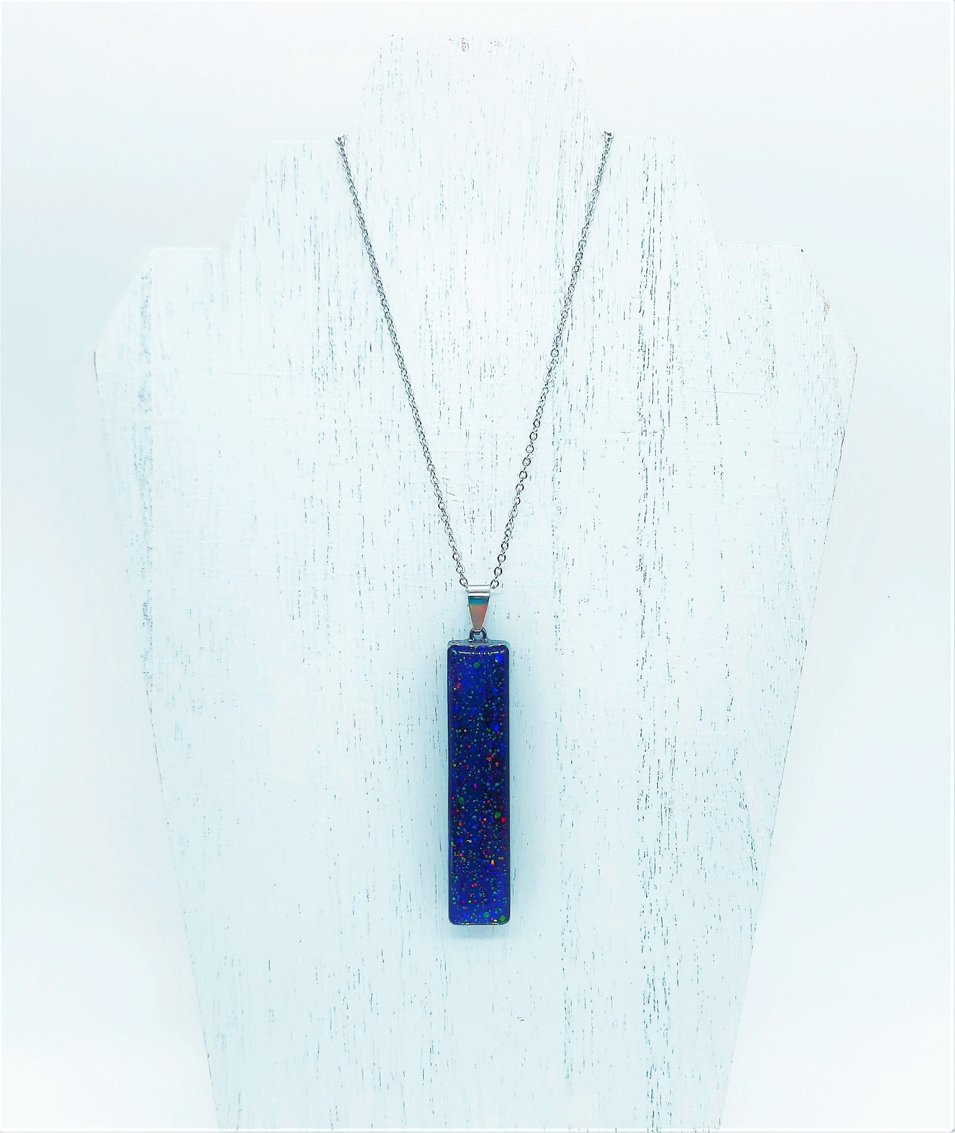 Handcrafted / Handmade Dark Purple Sparkle Resin Pendant Necklace - Made with Resin, Mica, Iridescent Glitter, & Holographic Powder