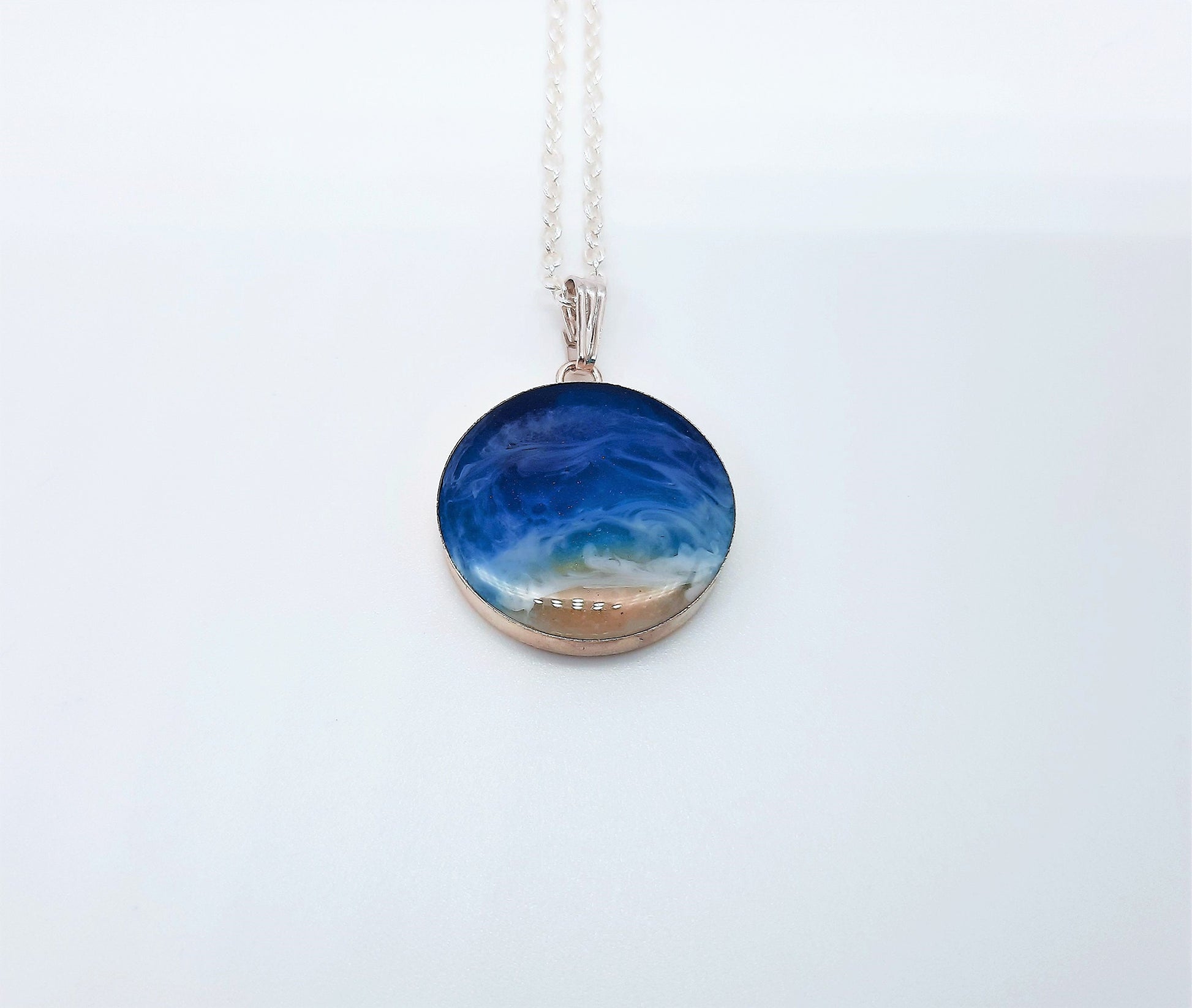 Ocean Wave Resin Necklace - Handmade Jewelry