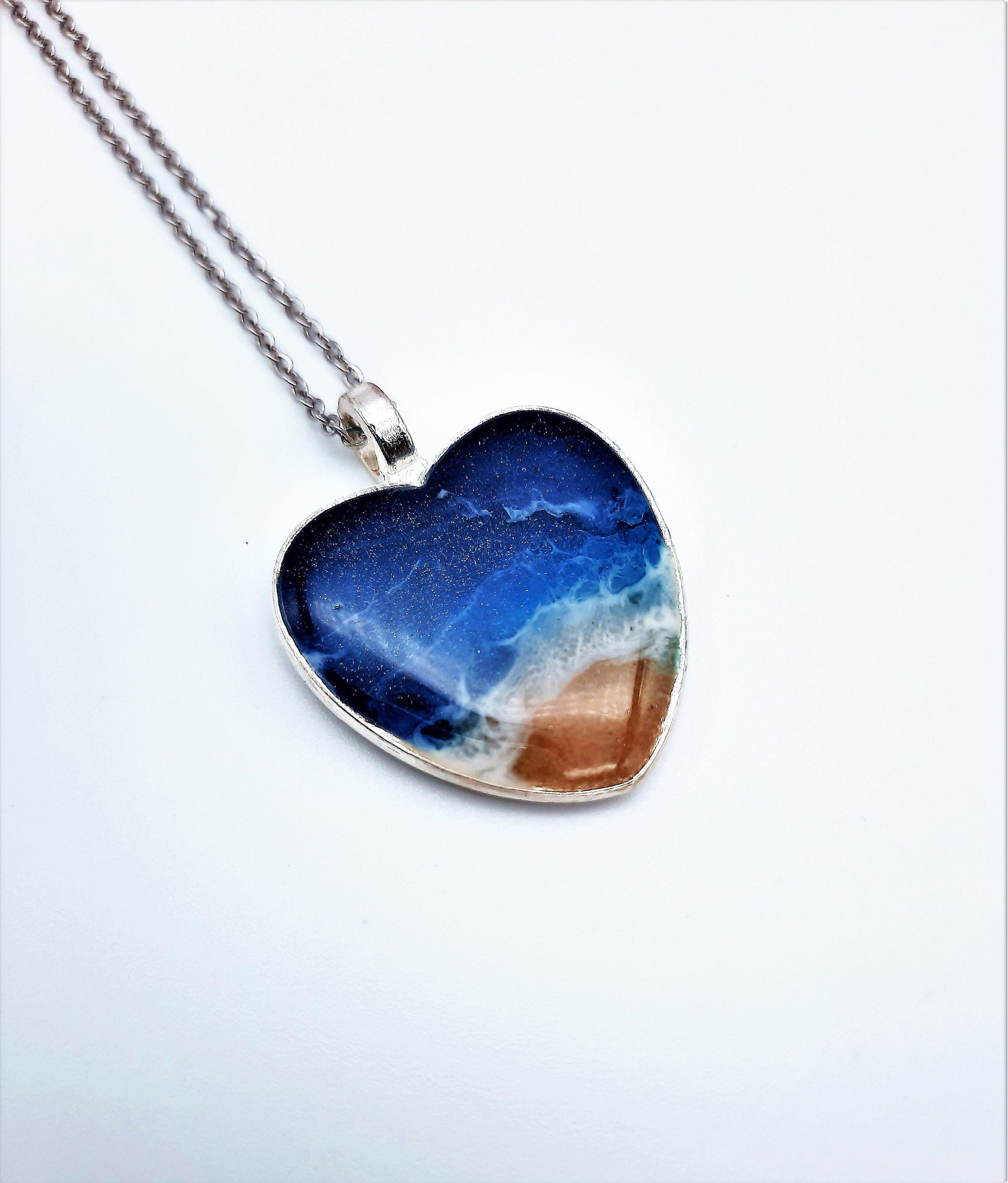 Heart Shaped Resin Waves / Ocean Pendant / Beach Scene Pendant Necklace Made with Resin and Real Sand - One of a Kind - Not a Photograph!