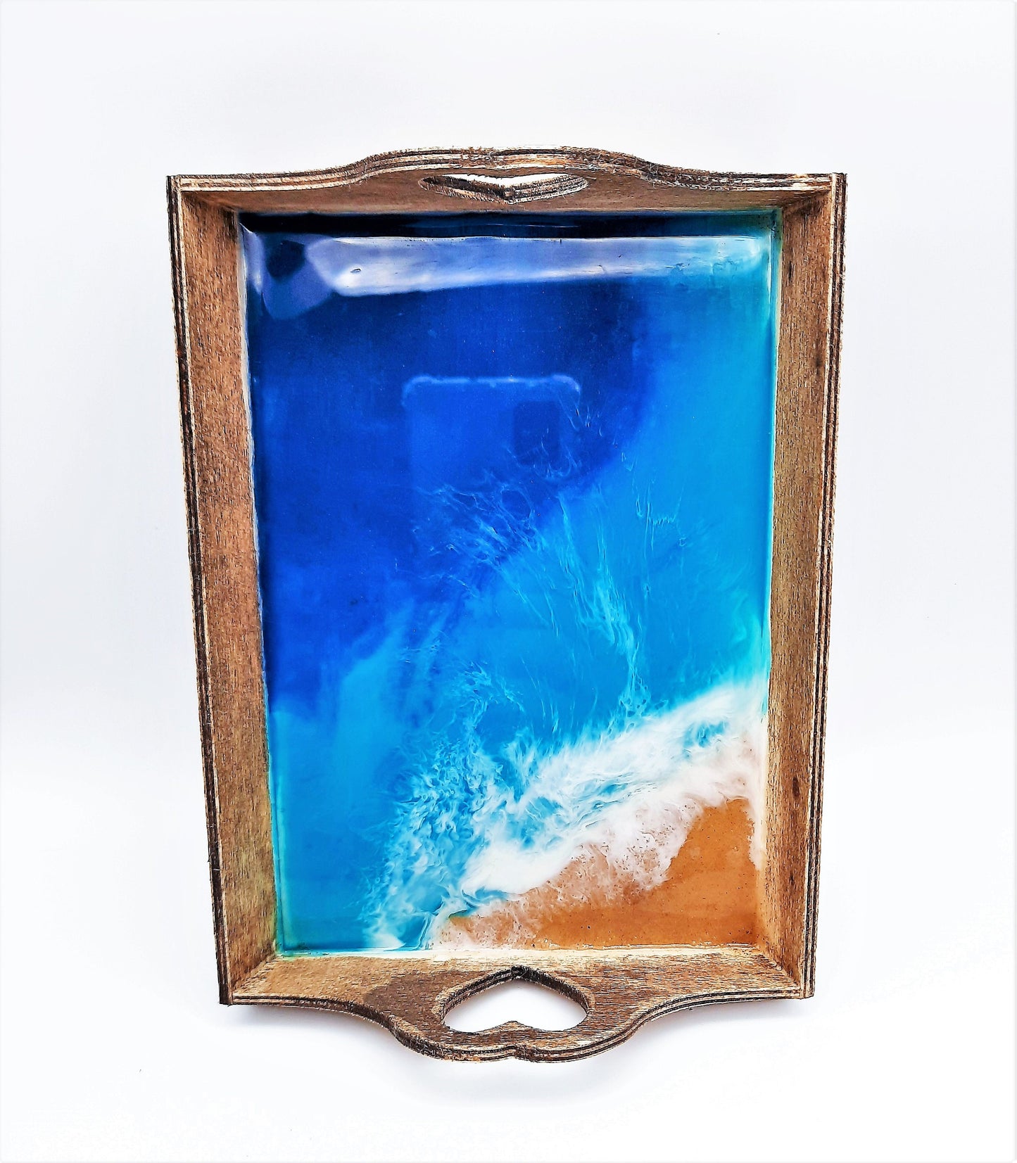 Eco-Friendly Resin Seascape Coastal Wave Beach Scene Small Wooden Jewelry Tray/ Trinket Tray / Made with Real Sand, Alcohol Inks, & Mica