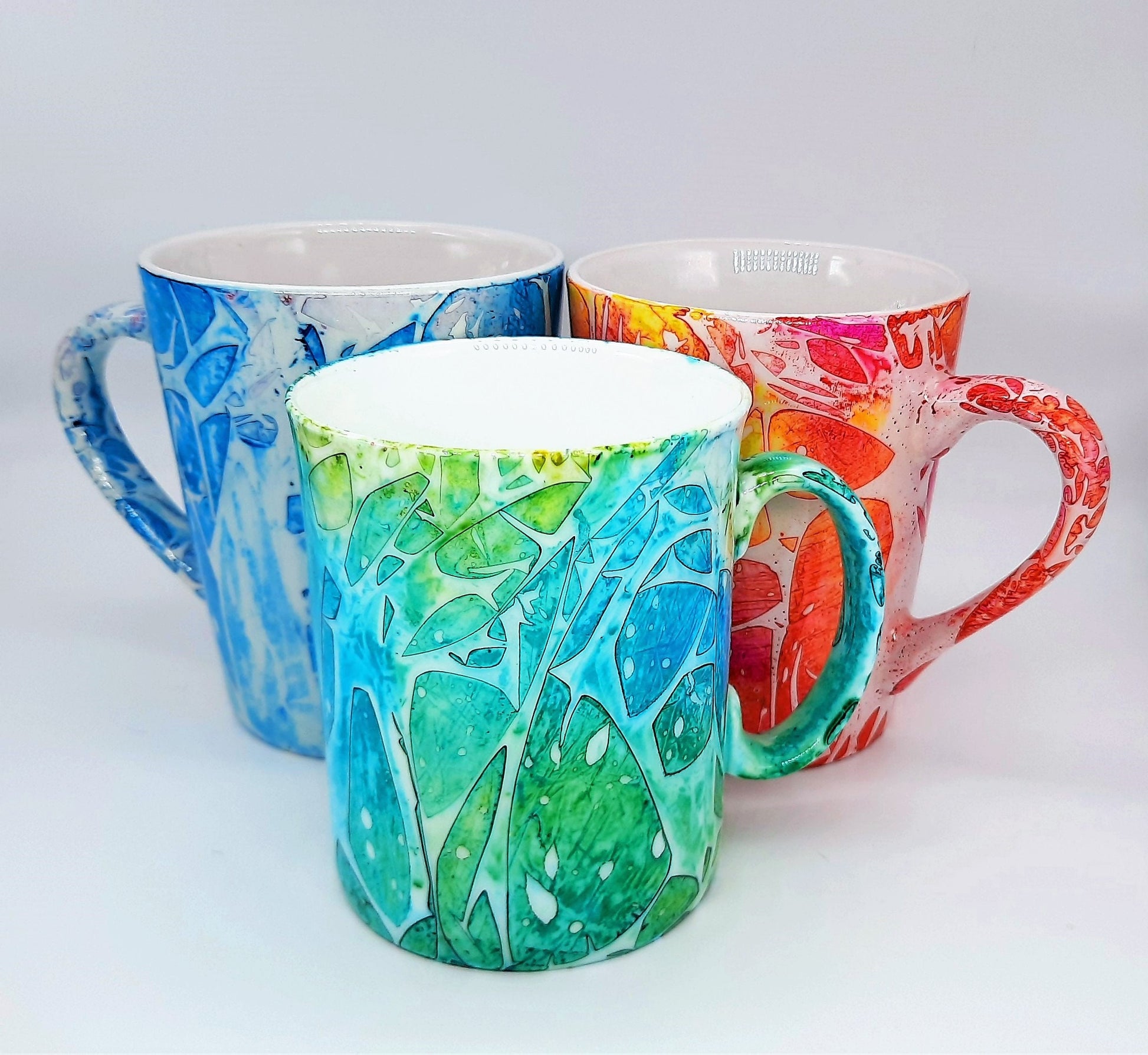 Blue Abstract Alcohol Ink 12 oz Ceramic Coffee Mug, Handpainted and Sealed with Resin, One of a Kind, Unique, Bright