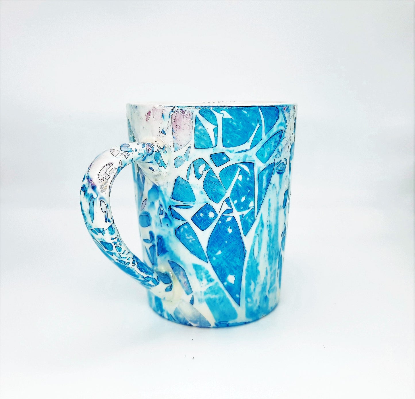 Blue Abstract Alcohol Ink 12 oz Ceramic Coffee Mug, Handpainted and Sealed with Resin, One of a Kind, Unique, Bright